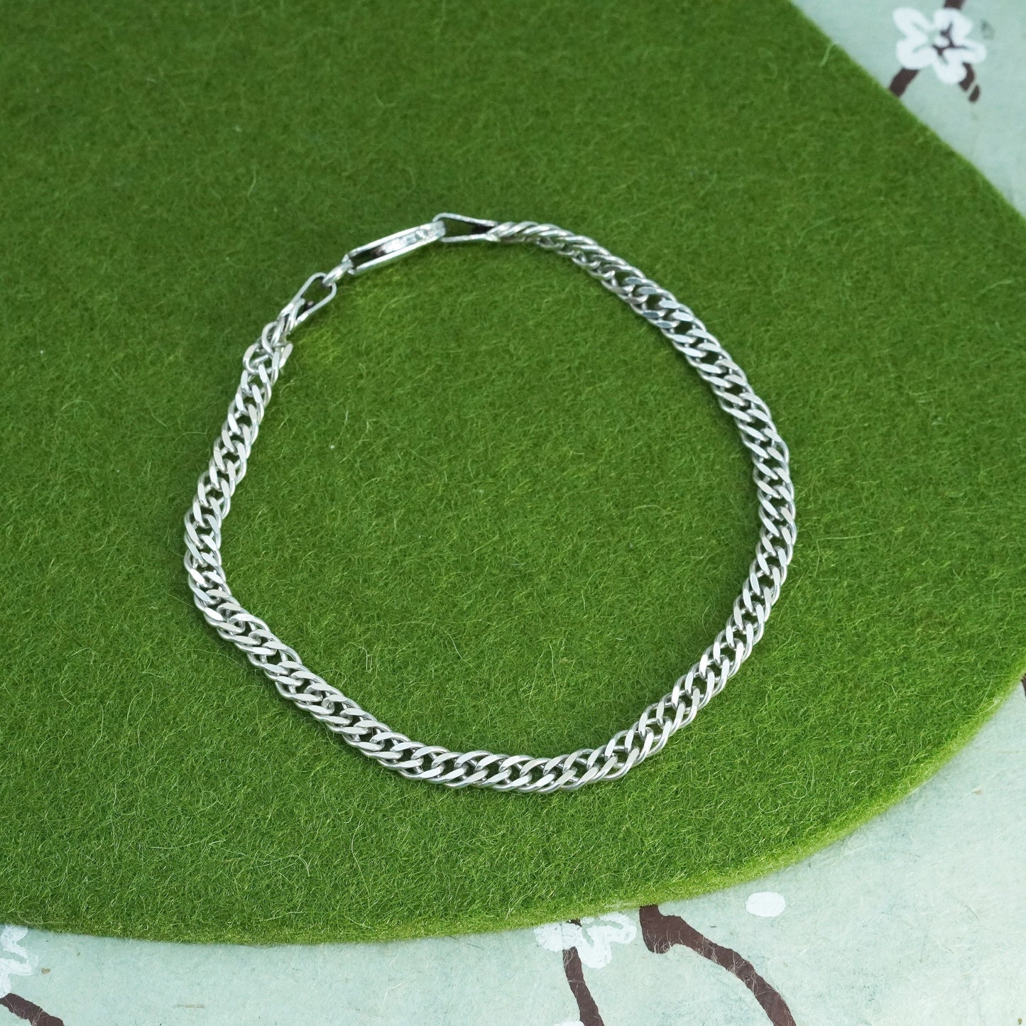 6.75”, 5mm, Vintage sterling 925 silver textured curb bracelet