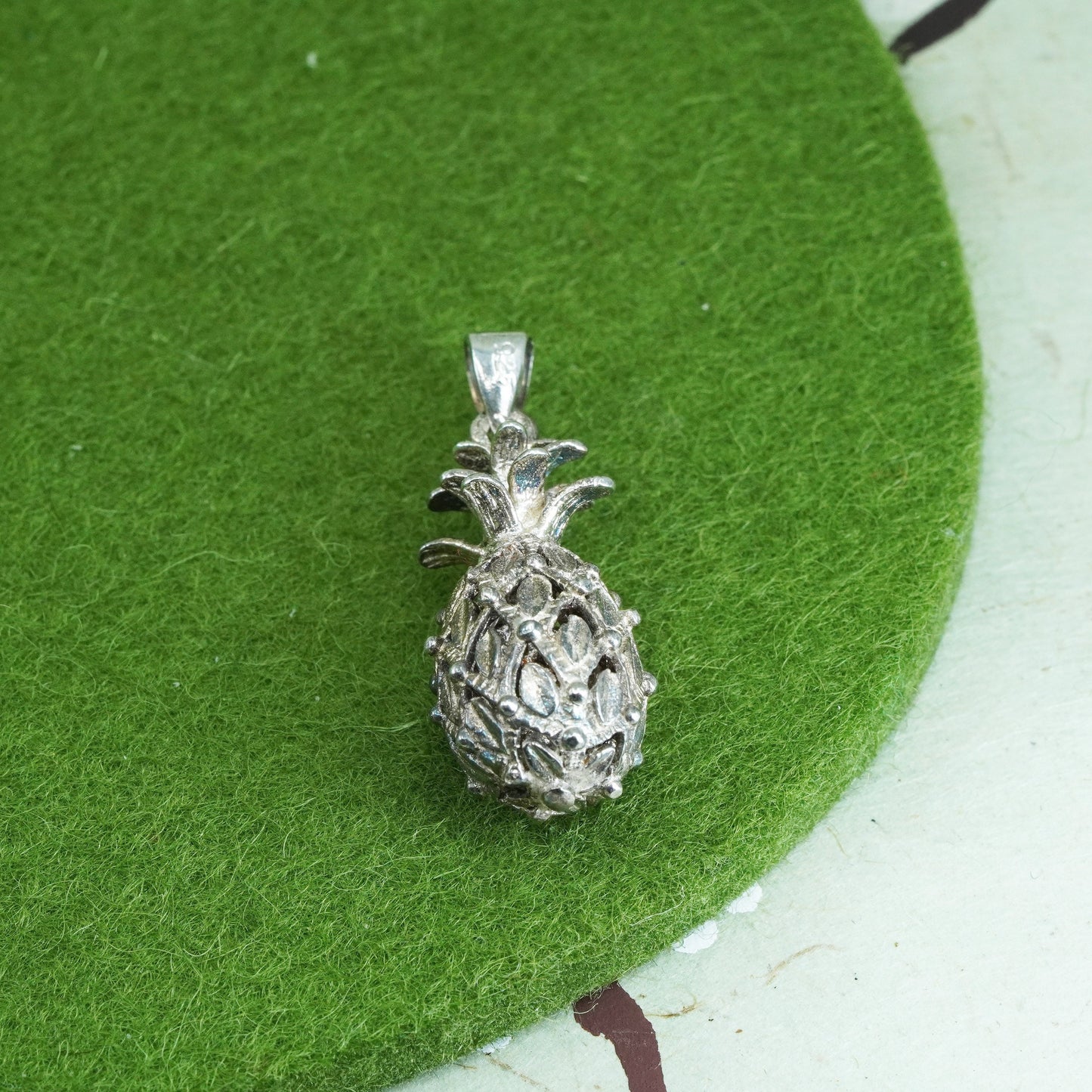 Vintage sterling silver handmade pendant, 925 pineapple charm