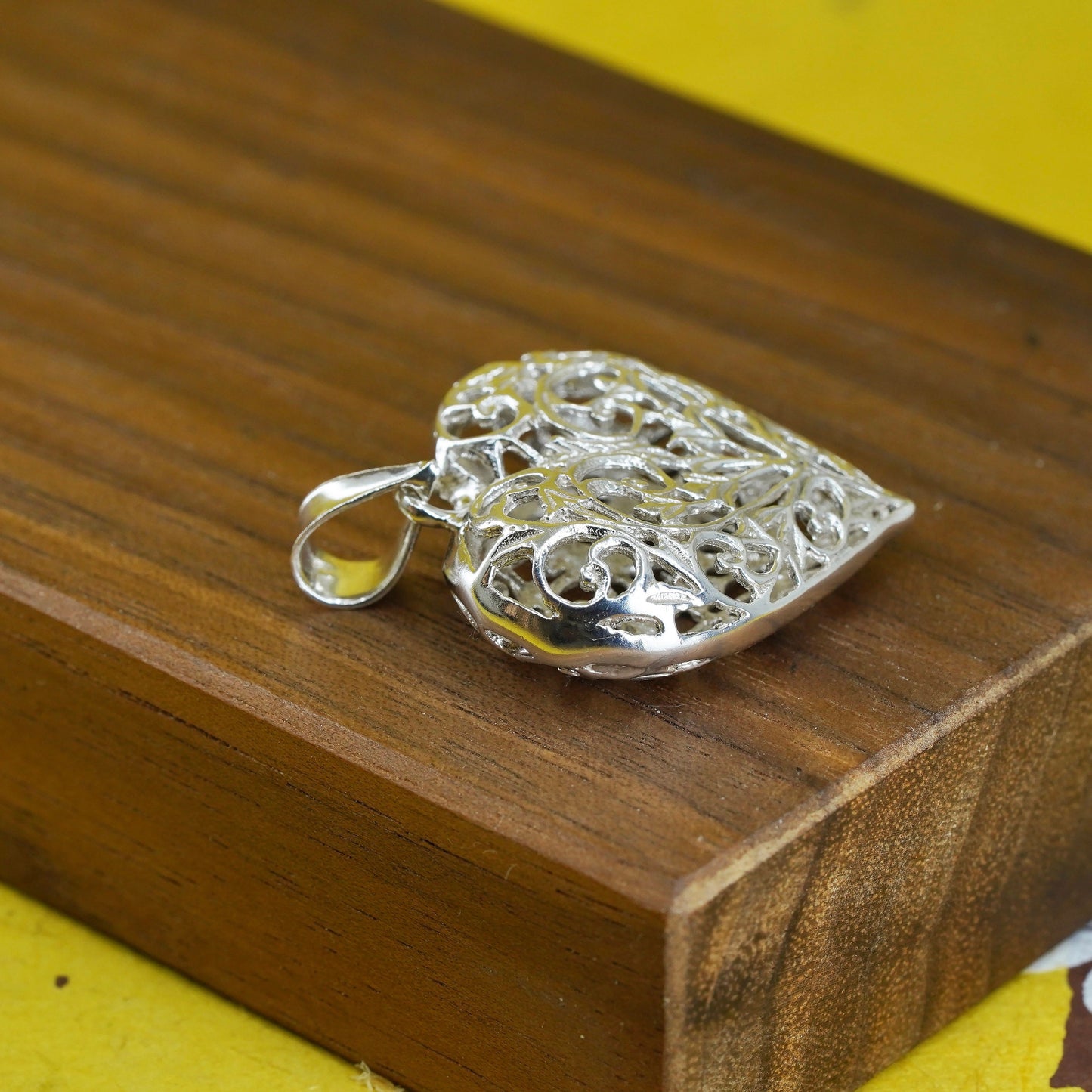 Vintage Sterling silver handmade pendant, 925 filigree heart pendant