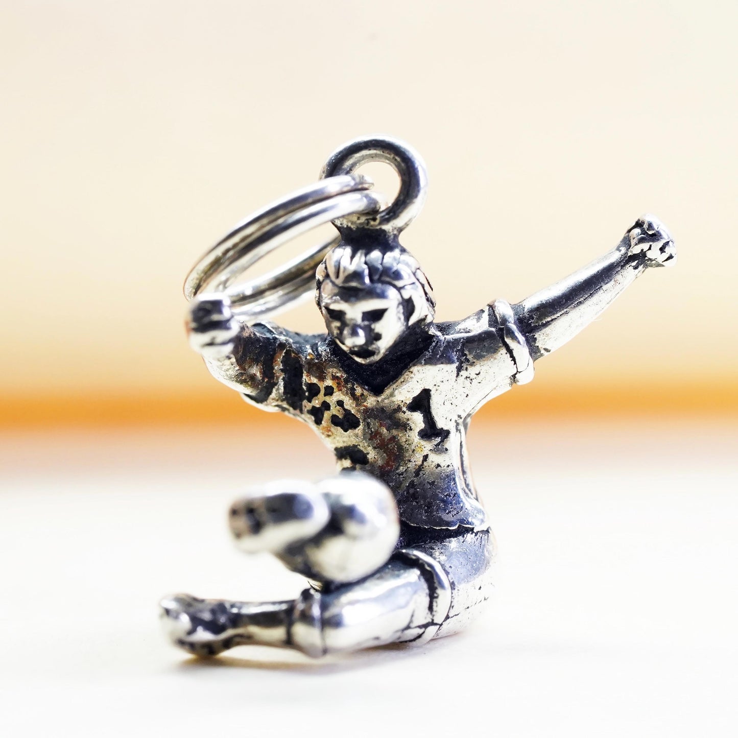 Vintage sterling silver charm, 925 silver 3D football pendant, soccer player