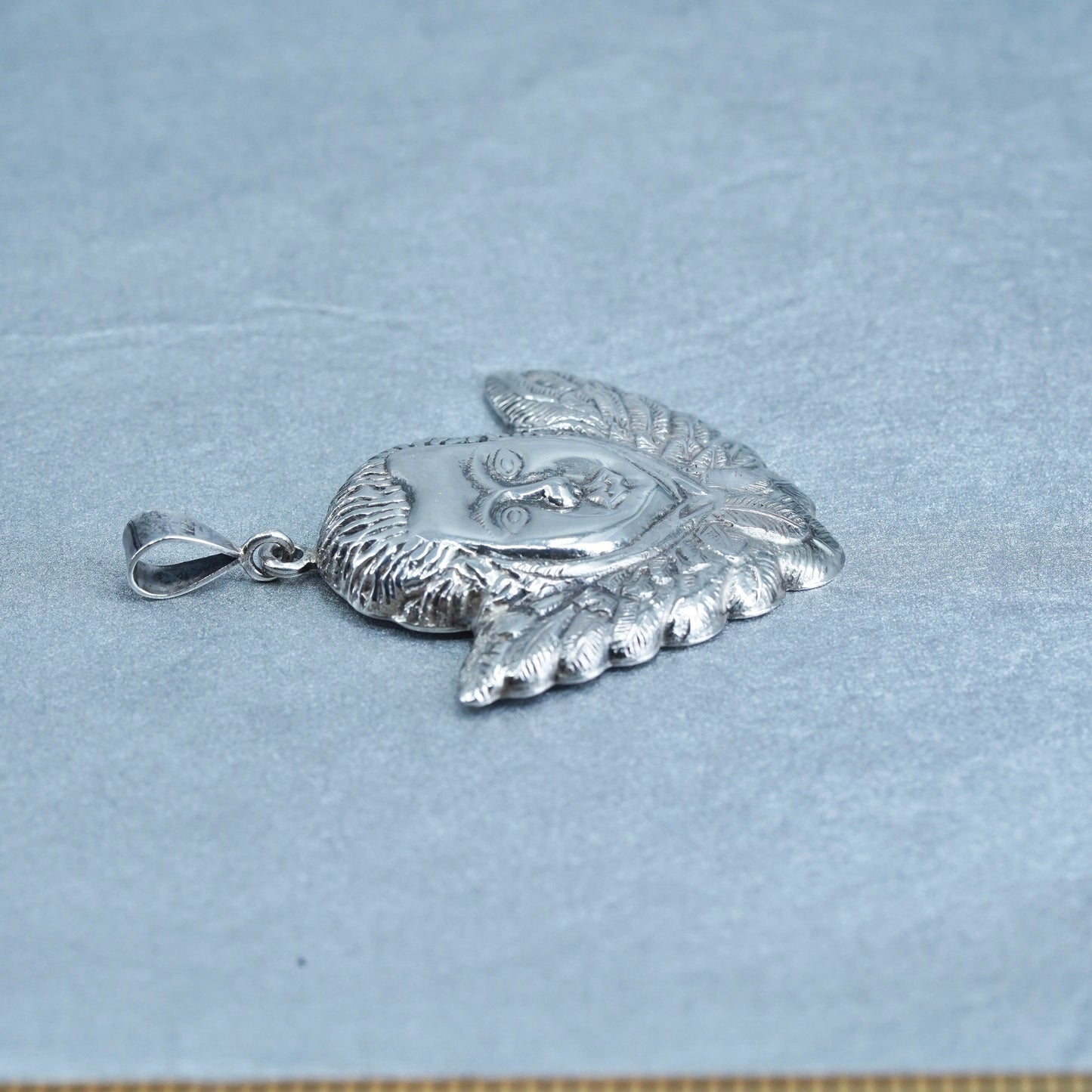Antique Shube Sterling silver handmade charm, 925 Angel pendant with heart