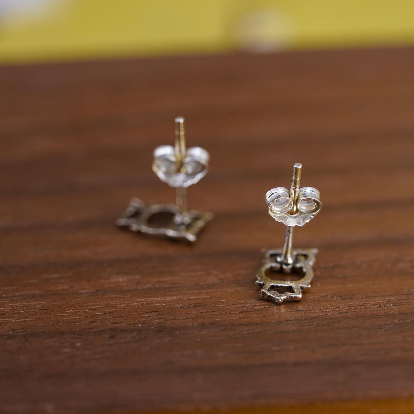Vintage Sterling silver handmade earrings, 925 owl studs