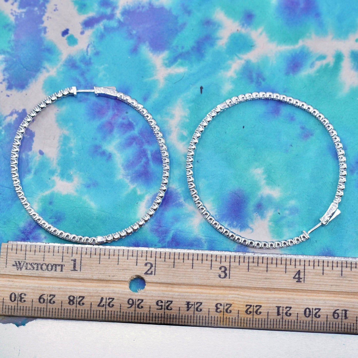 2.25”, Sterling silver hoops, solid 925 silver huggie earrings cluster Cz Inlay