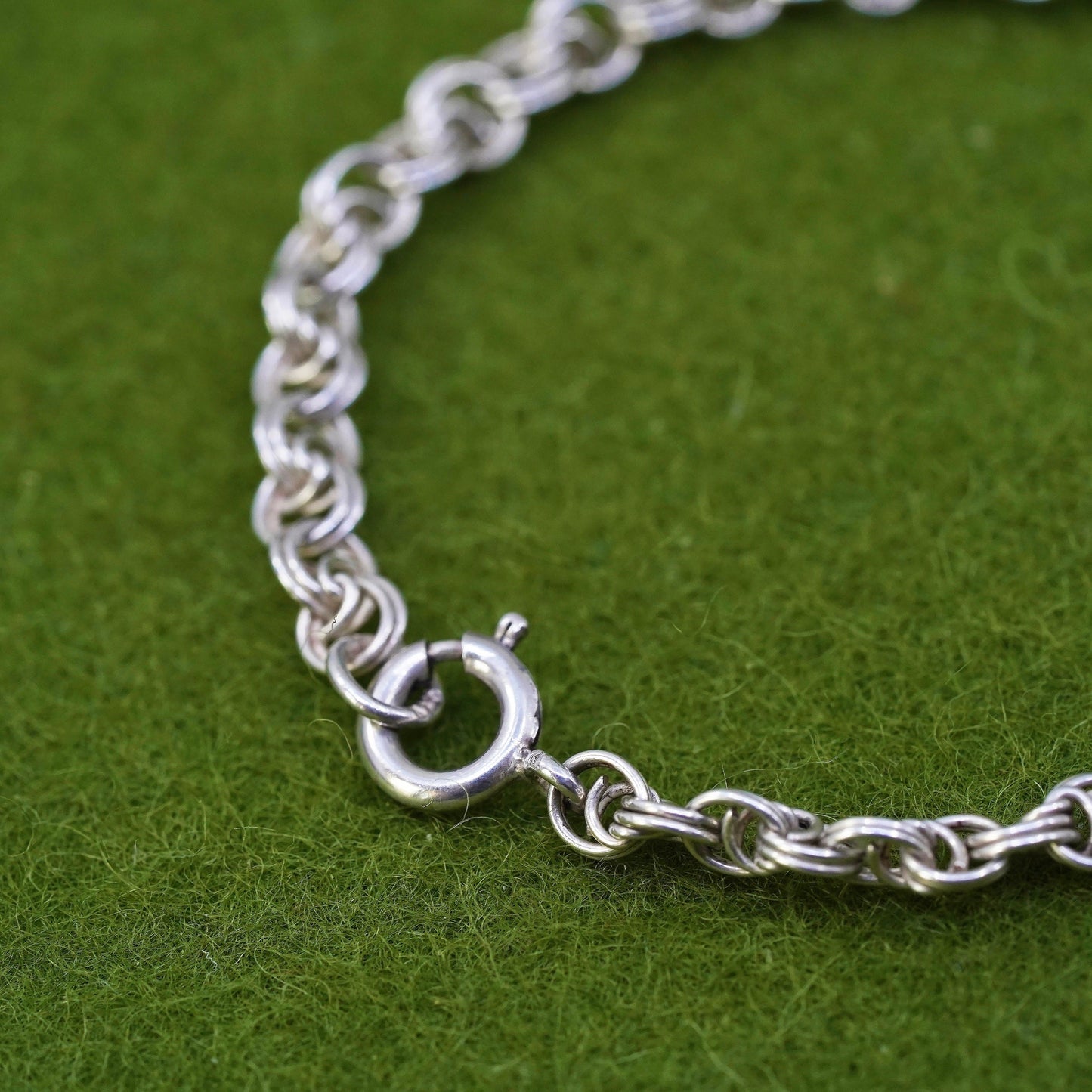 5.5”, 4mm, Vintage sterling 925 silver double circle chain bracelet