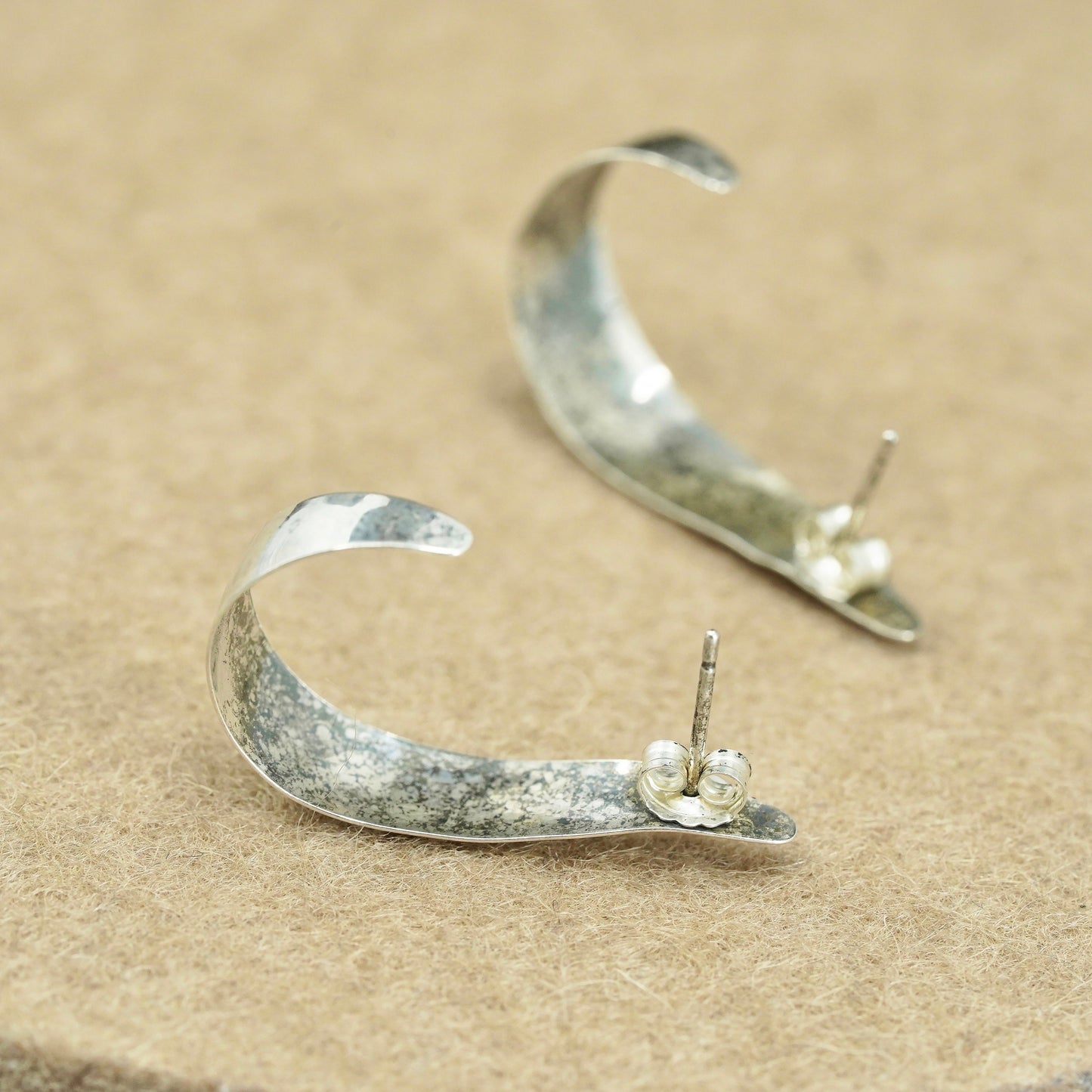 1”, vintage Sterling silver handmade earrings, 925 simple Huggie studs