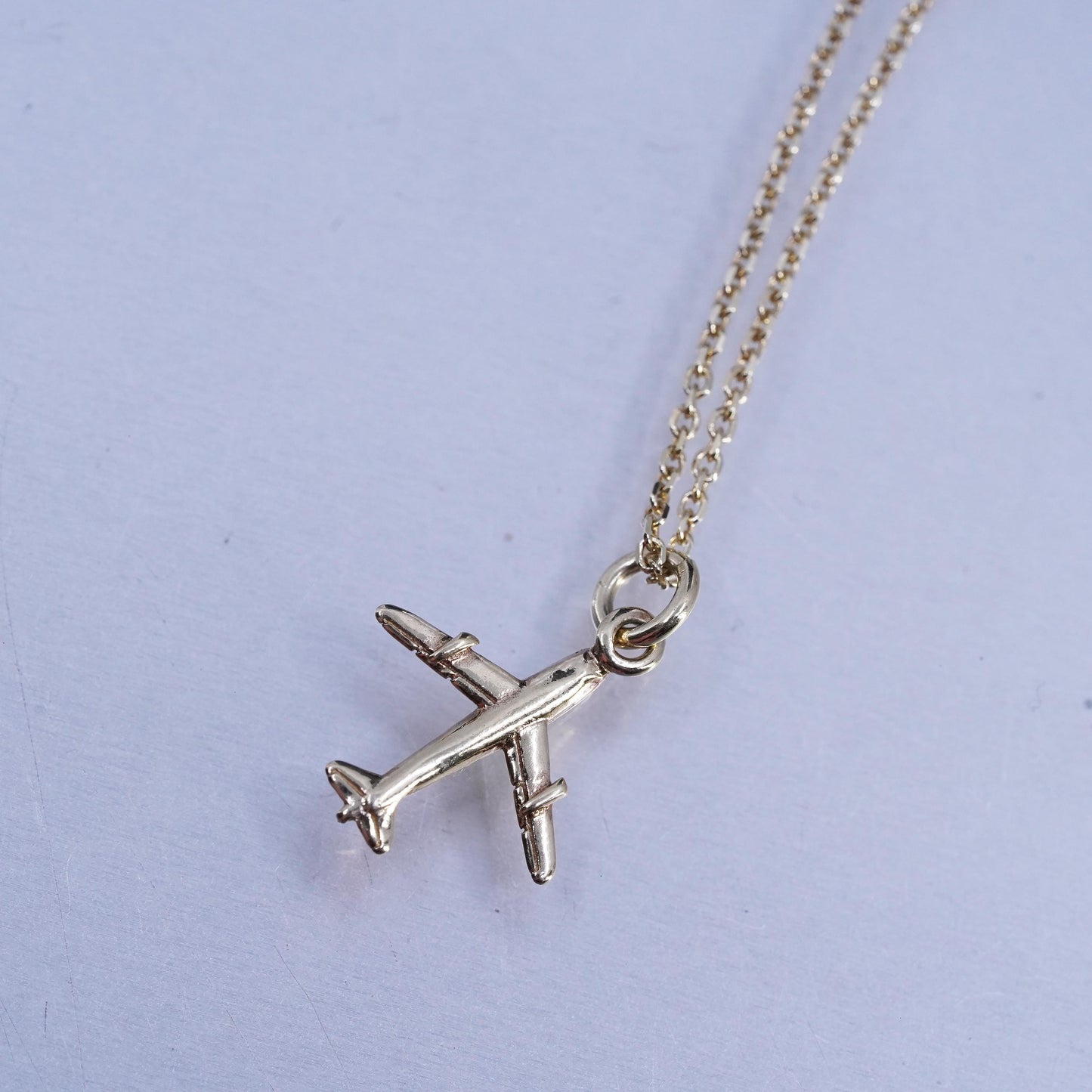 16+2" 925 Dyadema vermeil gold plated Sterling Silver Necklace airplane Pendant