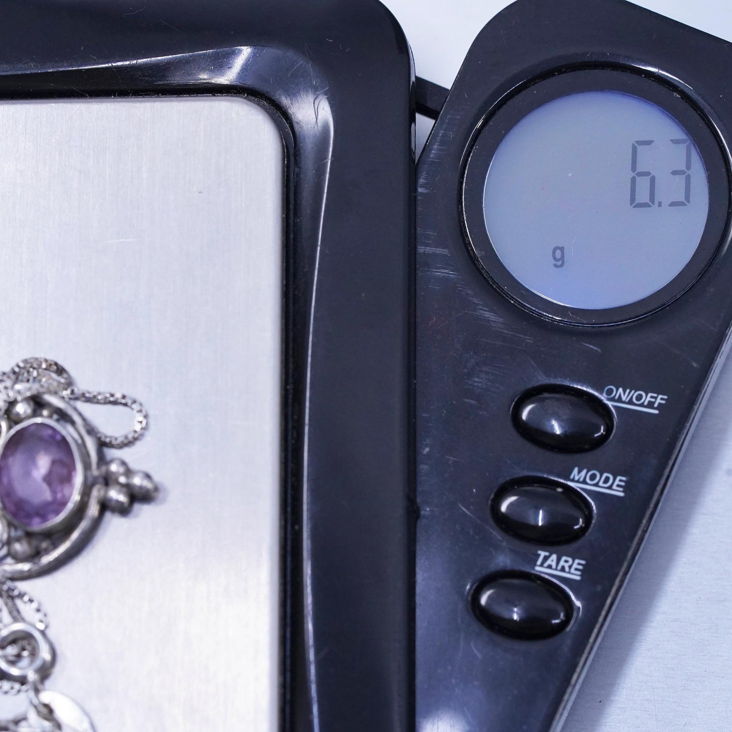 24", Vintage Sterling 925 silver box chain necklace teardrop amethyst pendant