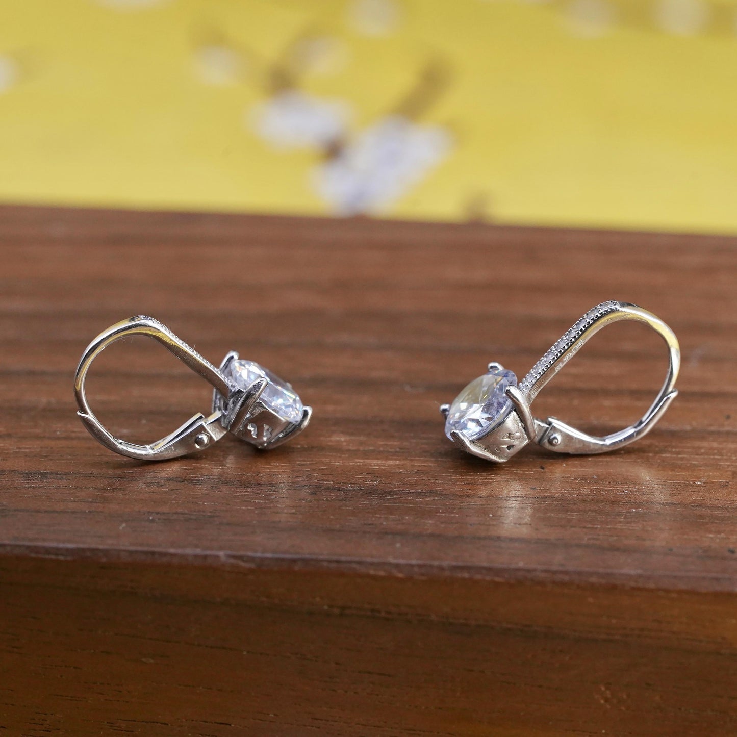 Vintage Sterling 925 silver handmade earrings with cluster CZ and lever back