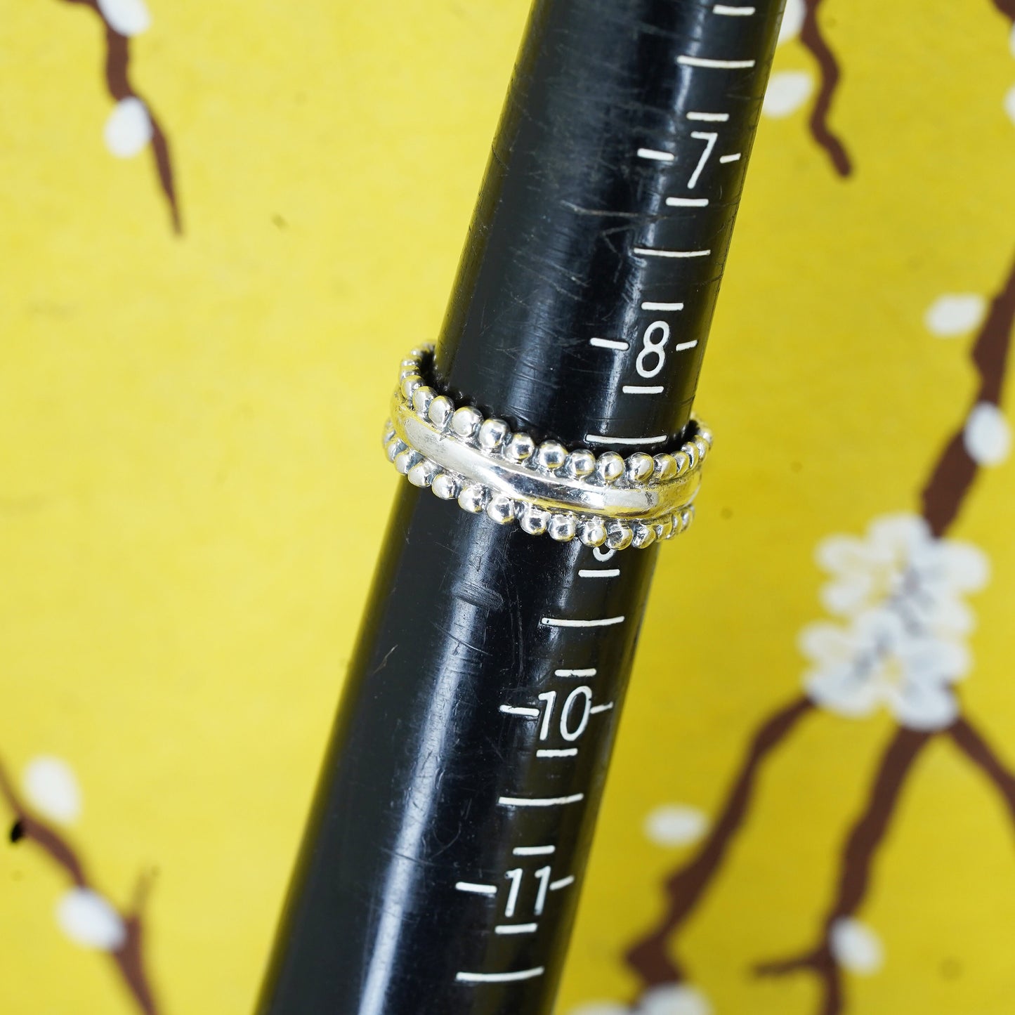 Size 8.5, Vintage Sterling silver stackable handmade ring, 925 band with beads