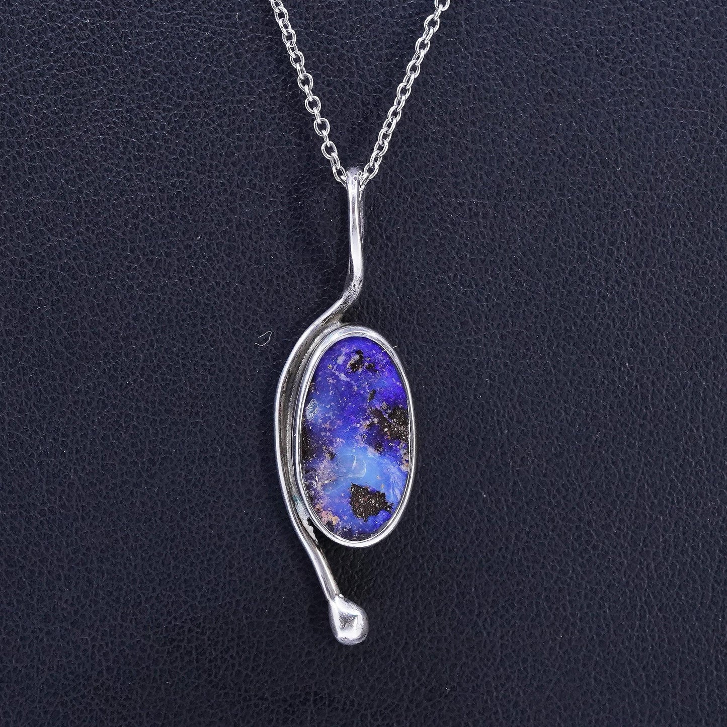 19", vintage Sterling 925 silver circle necklace with blue lapis lazuli pendant