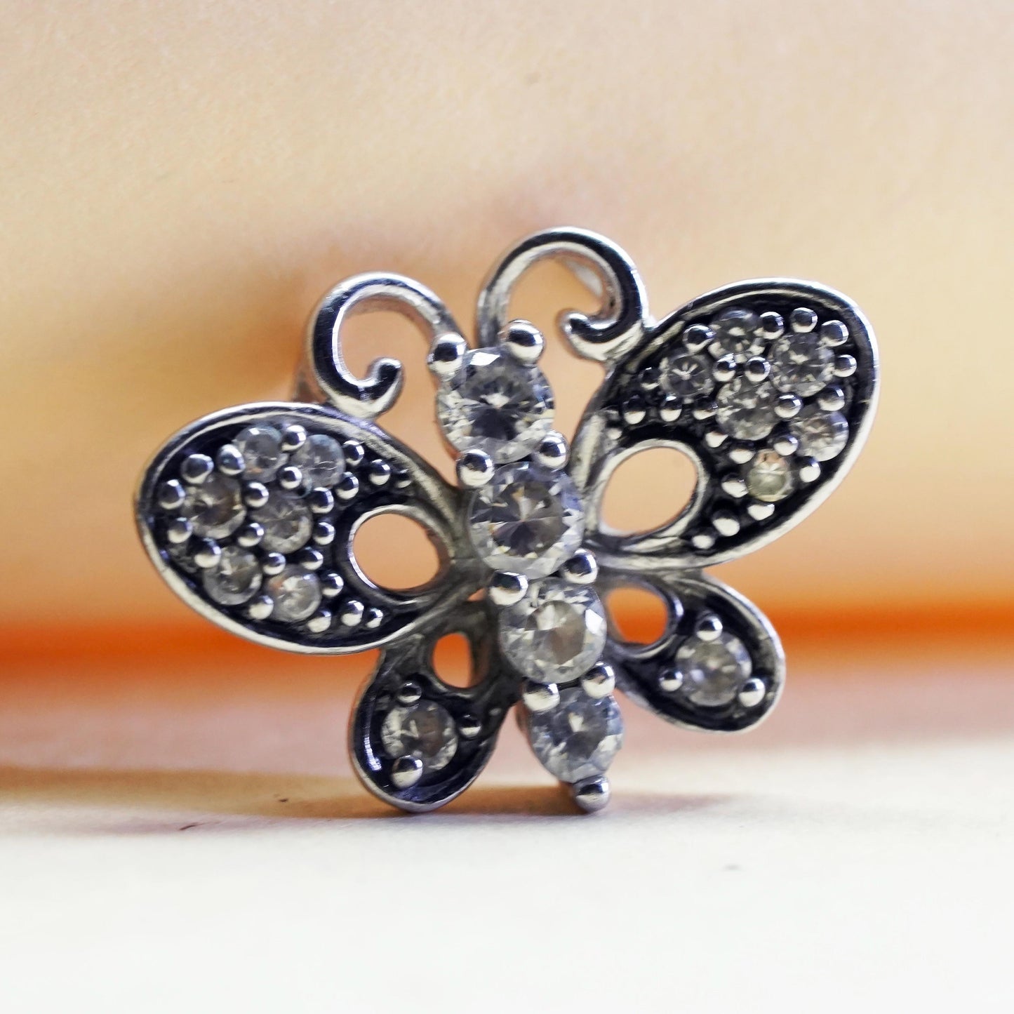 Vintage sterling silver pendant, 925 butterfly with cz