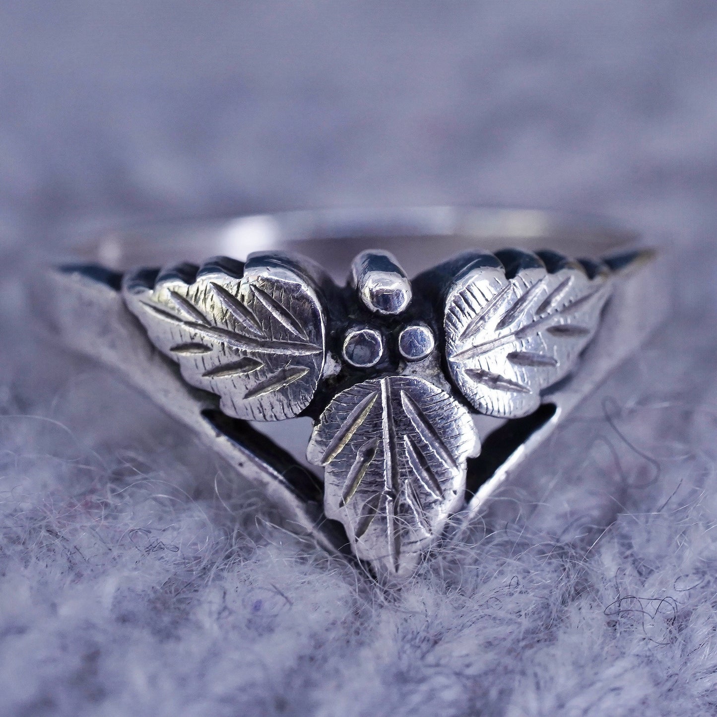 Size 8, wheeler Sterling silver handmade ring, 925 band with rose flower carved