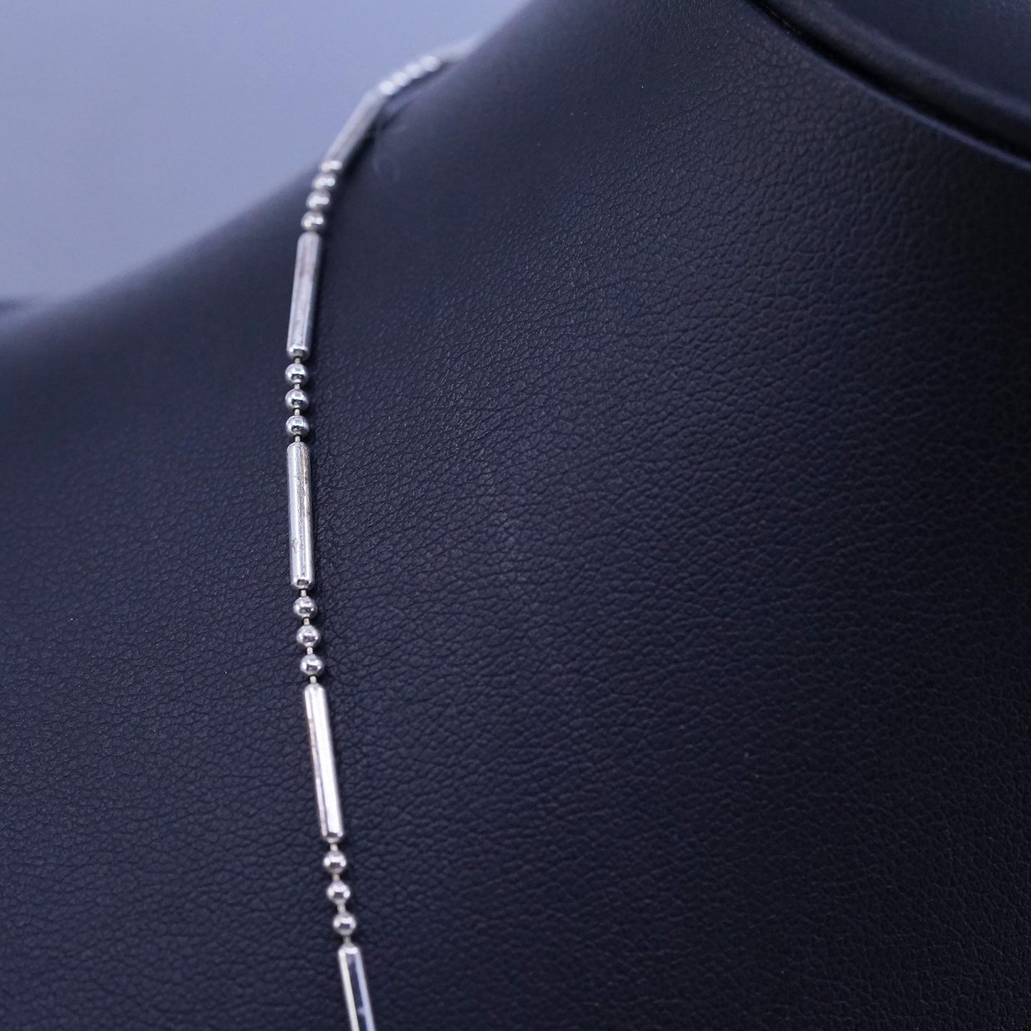 24” 1mm, vintage Italy Sterling 925 silver bar bead chain necklace