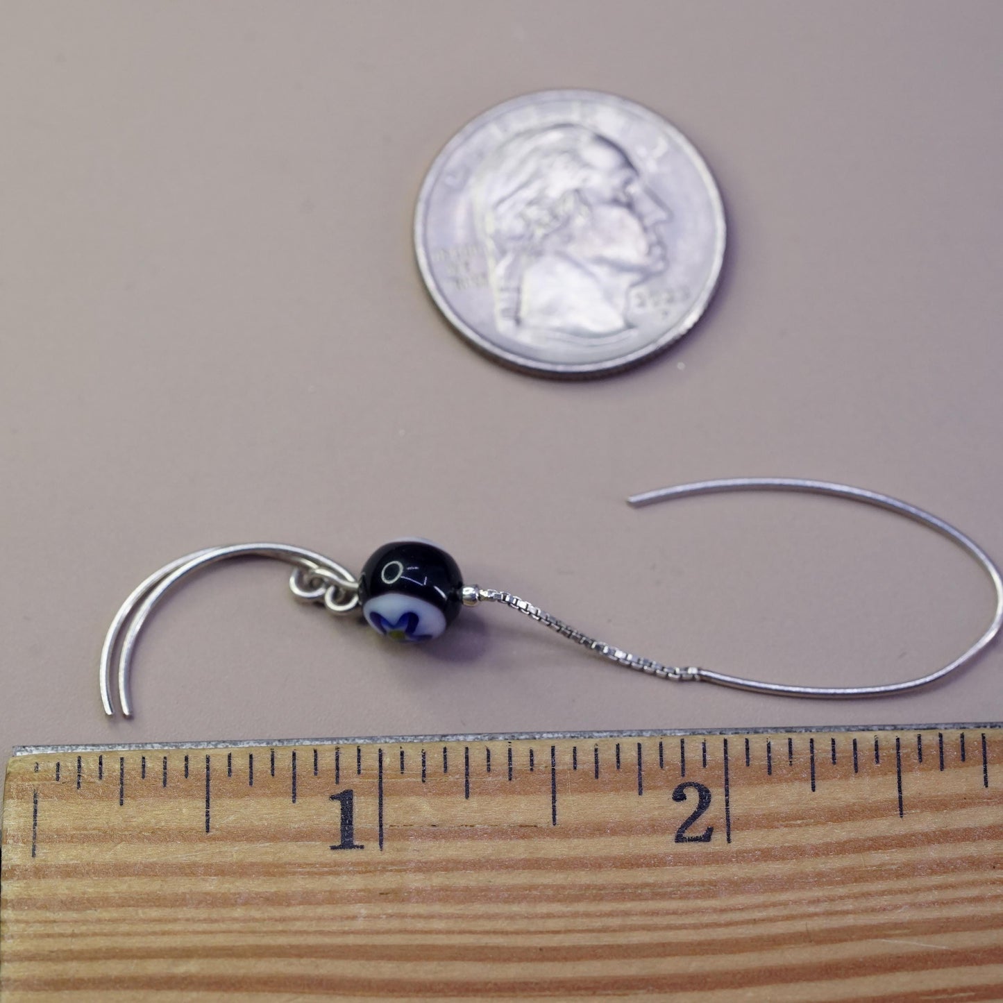 Vintage Sterling silver 925 handmade earrings with artisan glass