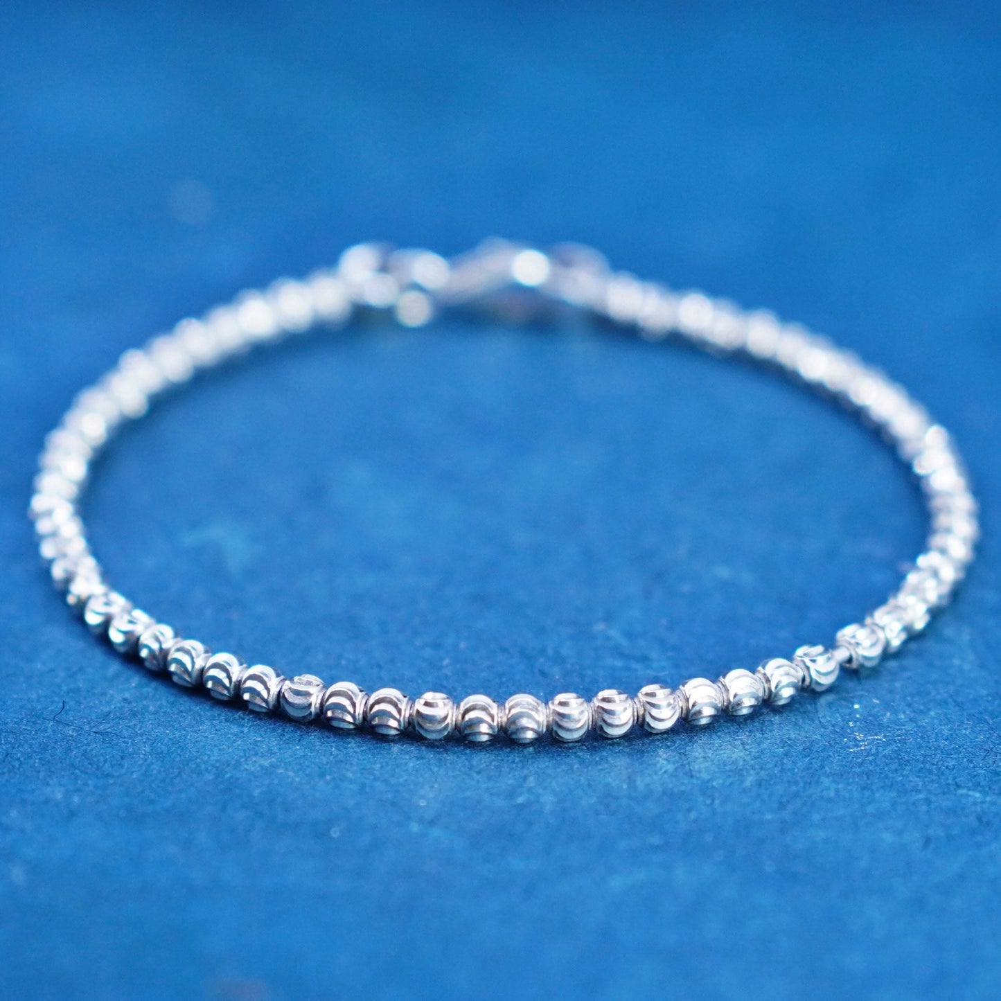 7”, Sterling silver handmade bracelet, 925 bangle with beads