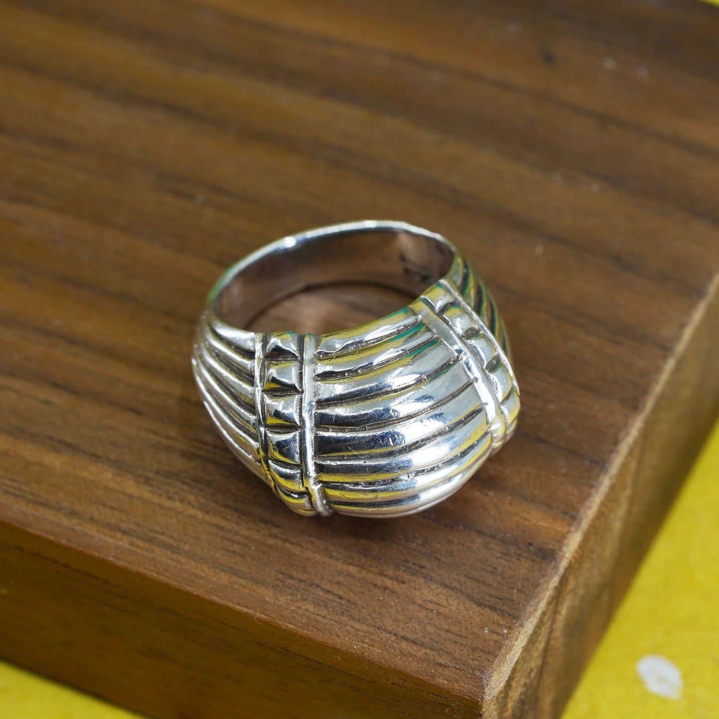 Size 7.25, vintage Mexico sterling silver handmade ring, 925 ribbed band