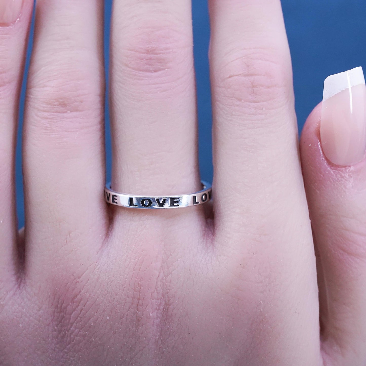 Size 9.5, vintage Sterling silver handmade ring, 925 stackable band with “Love”