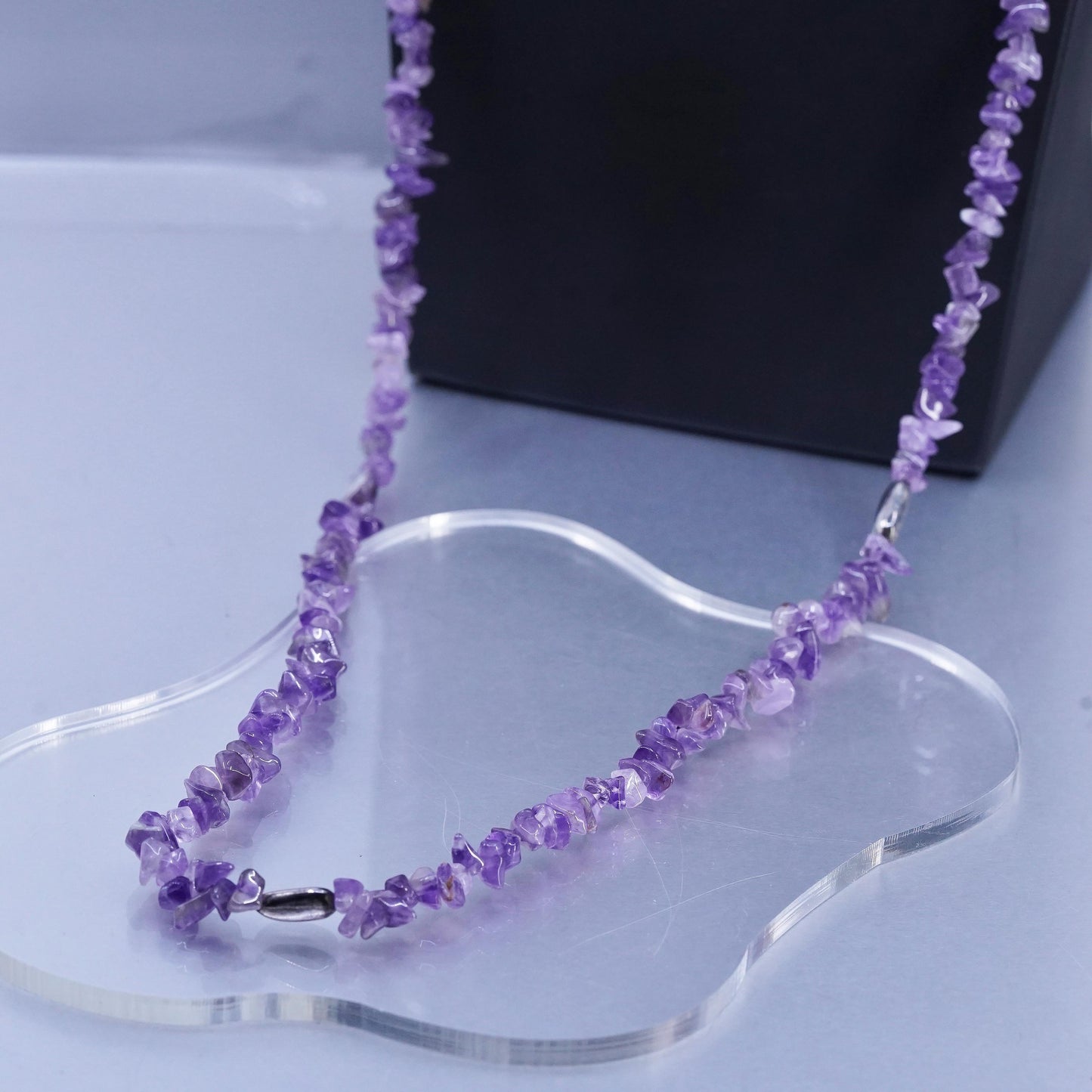 40”, Vintage sterling 925 silver handmade extra long necklace w/ amethyst beads