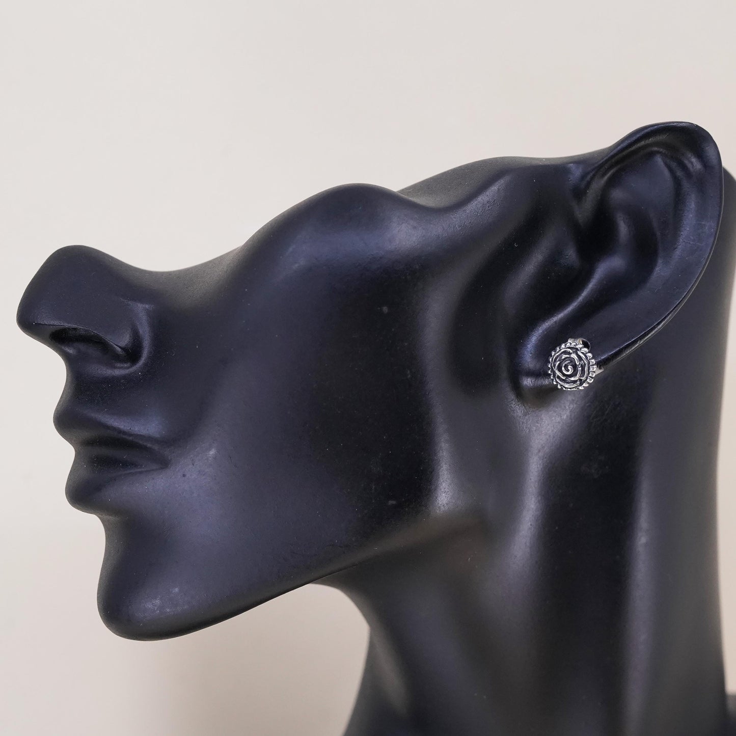 Vintage Sterling silver handmade earrings, 925 rose flower studs