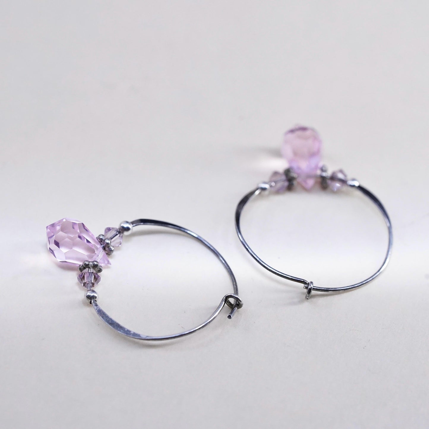 0.75", Vintage sterling 925 silver earrings, fashion hoops pink crystal beads