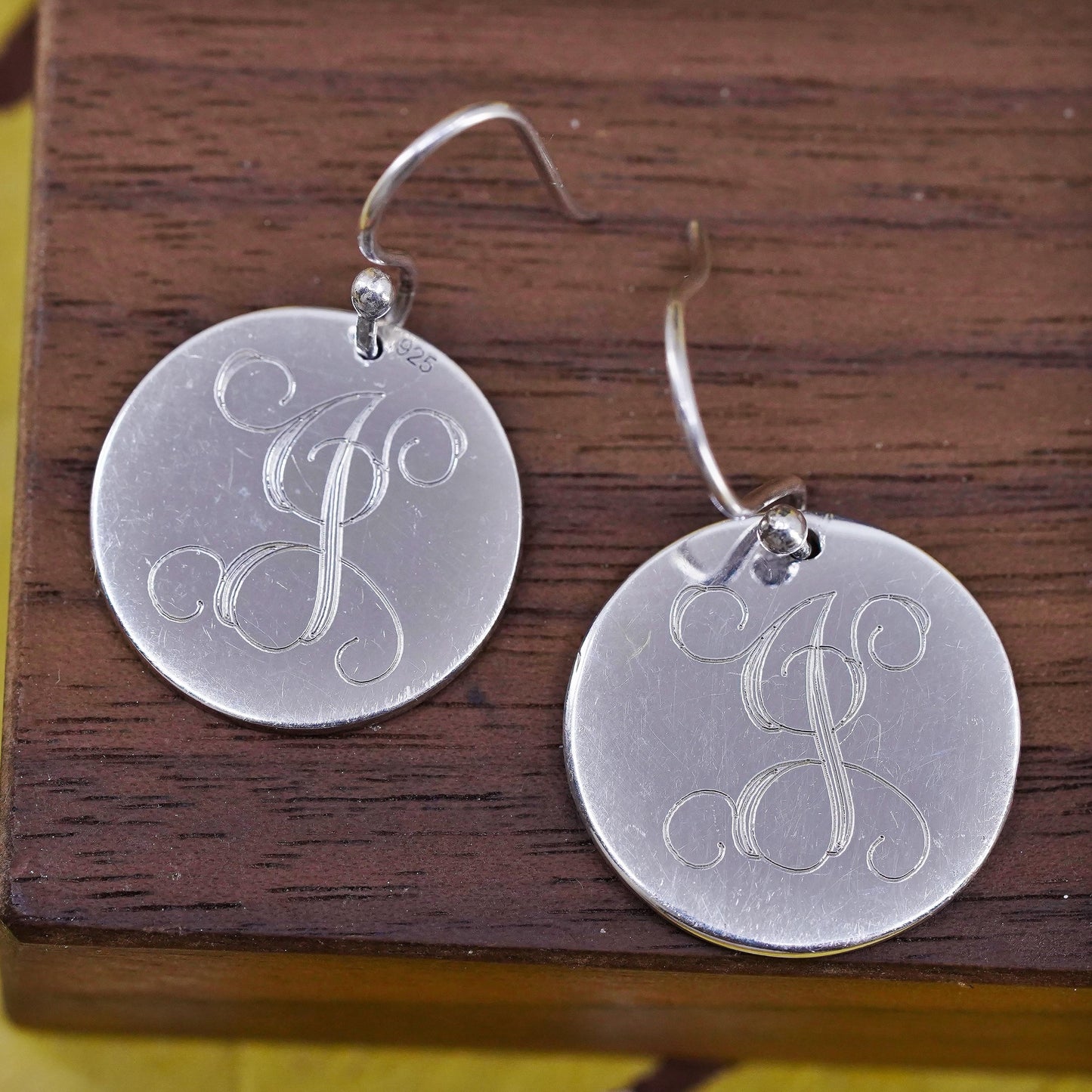 VTG southwestern Sterling 925 silver handmade disc earrings engraved letter G