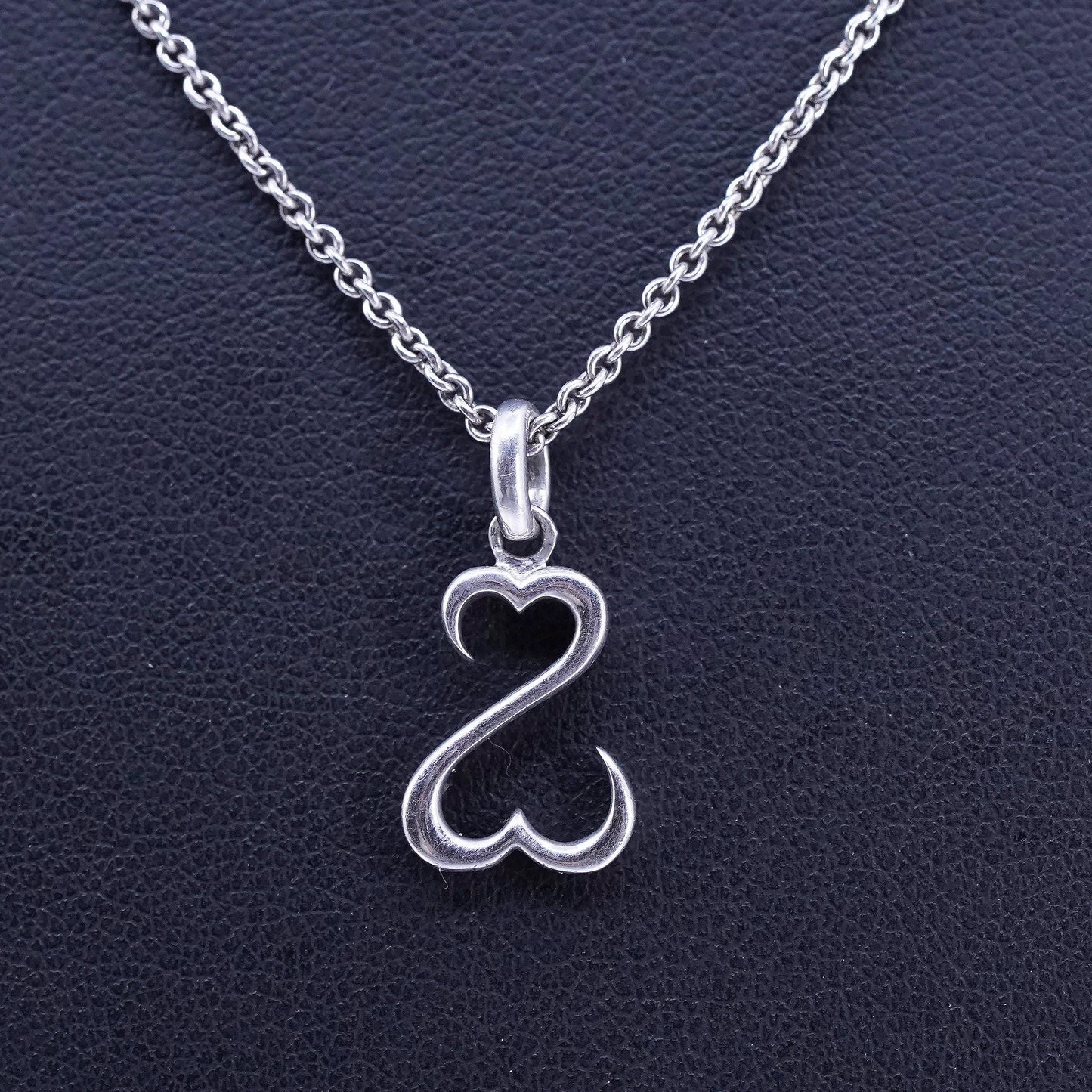 18”, vintage Sterling 925 silver handmade circle necklace w/ open heart pendant