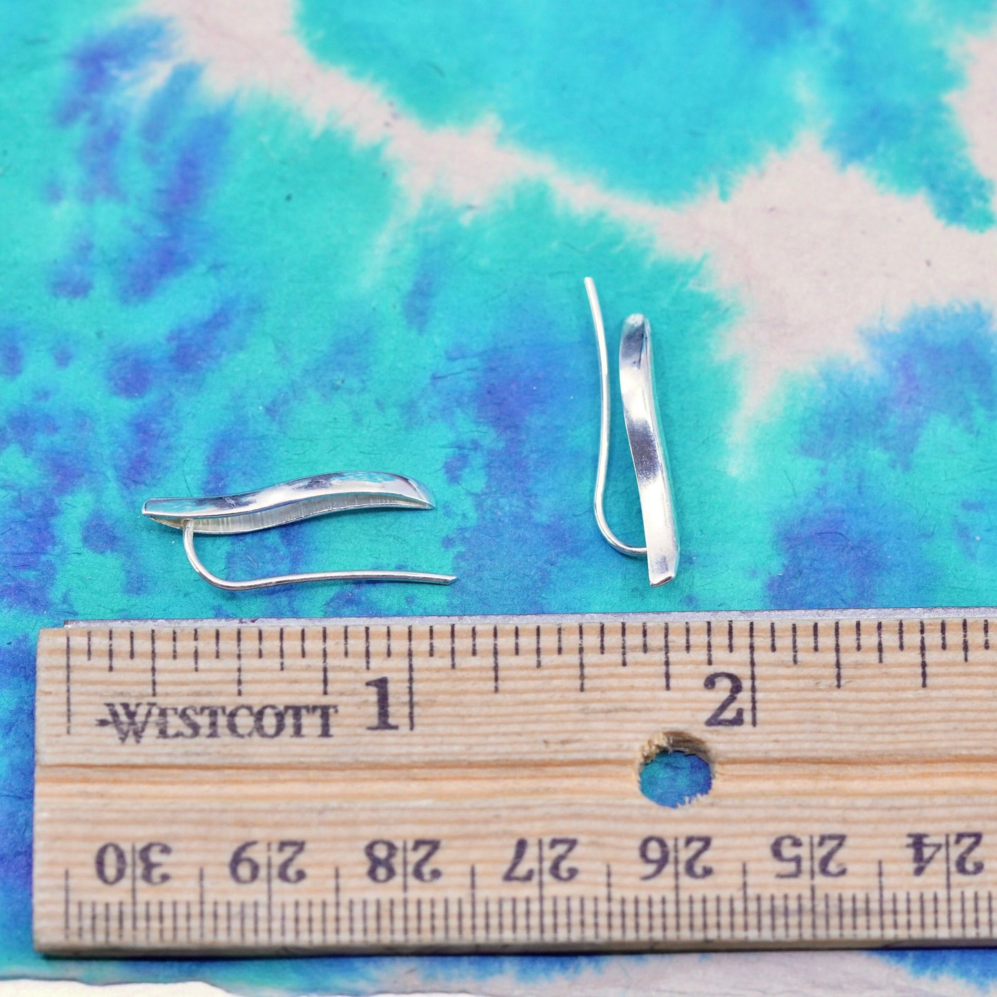 Vtg MWS modern Sterling 925 silver handmade earrings wavy dangles
