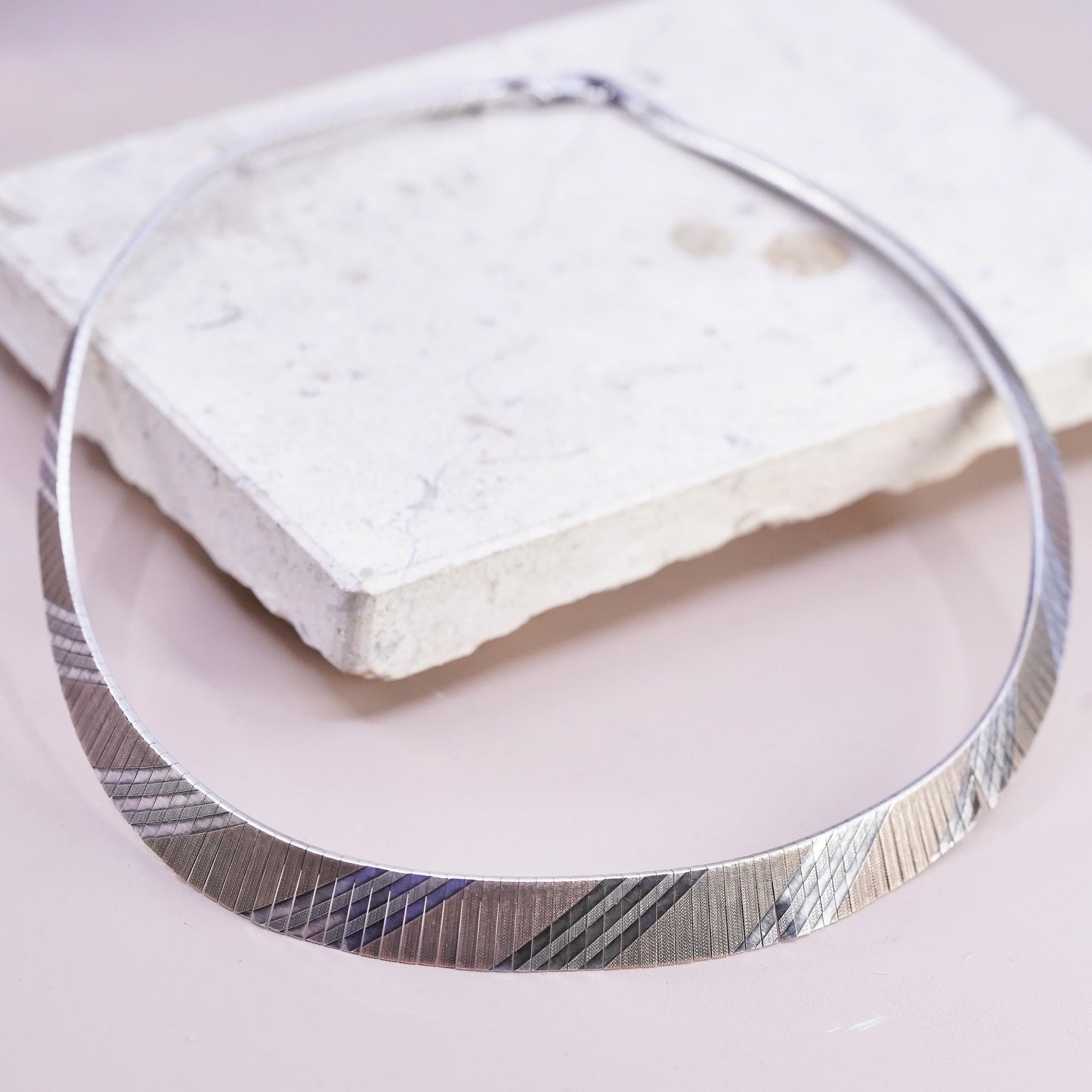 17", Italian two tone textured Sterling silver necklace, 925 Cleopatra chain