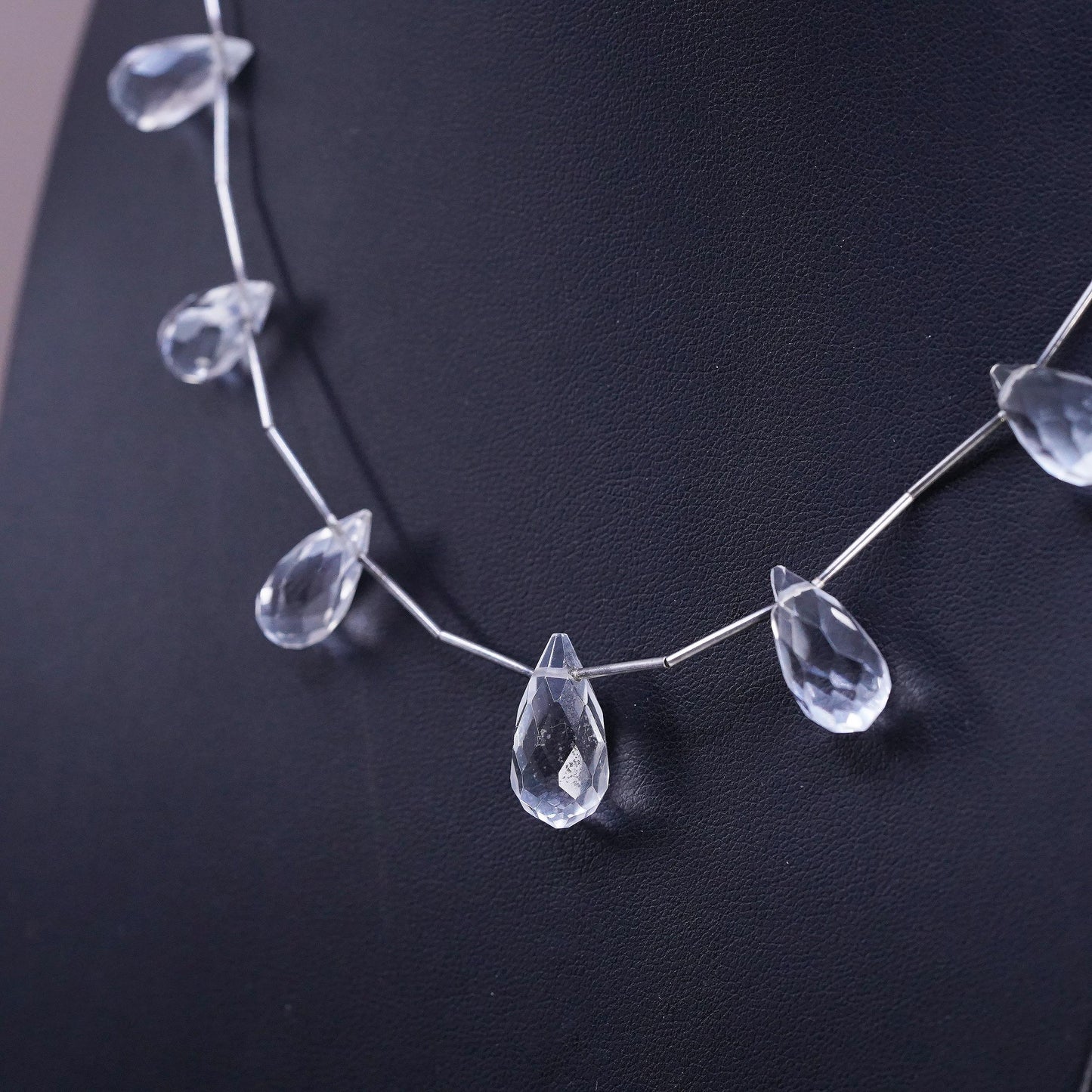 16", VTG Sterling silver necklace, 925 bone bar chain teardrop crystal charms