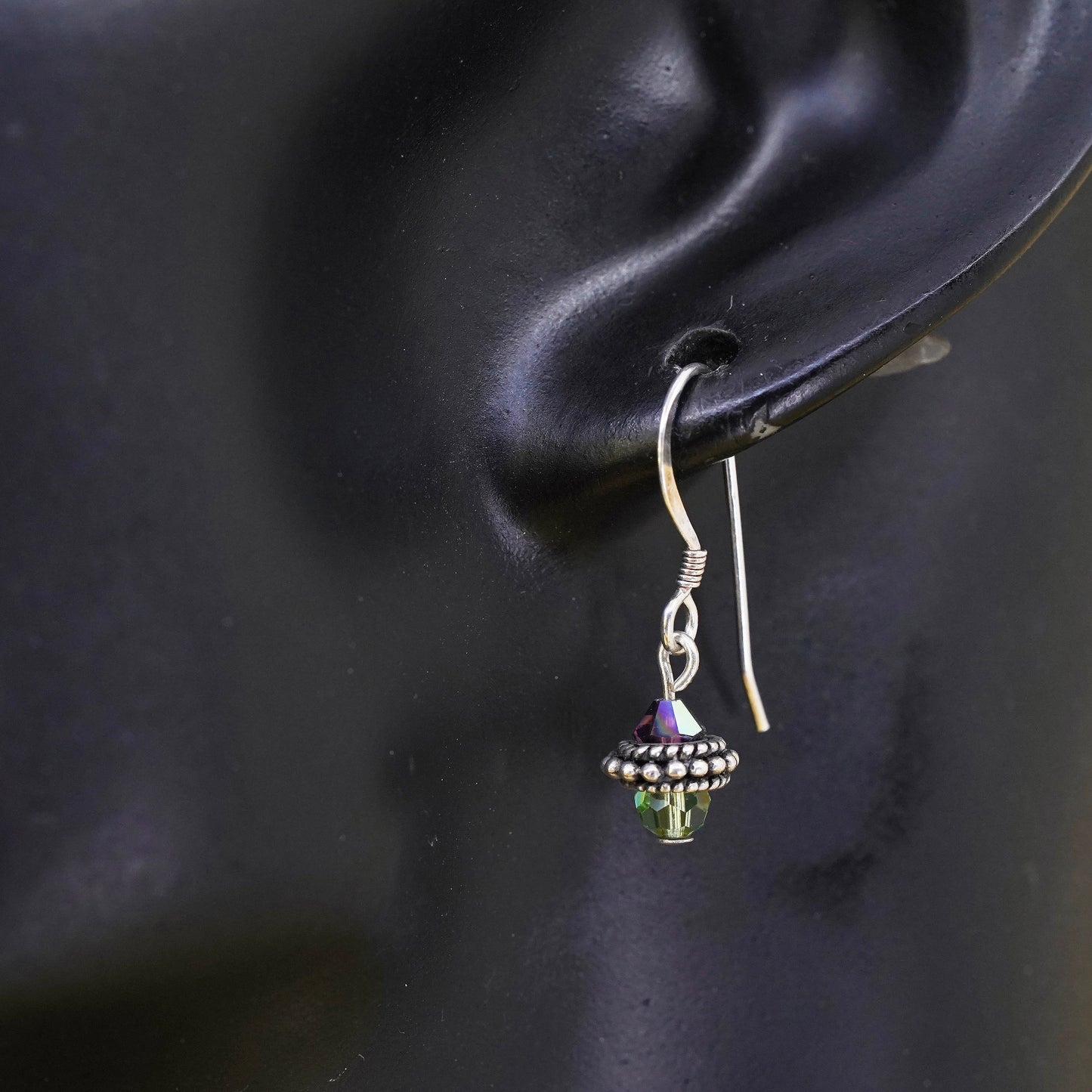 Vintage Sterling 925 silver handmade earrings with peridot drops