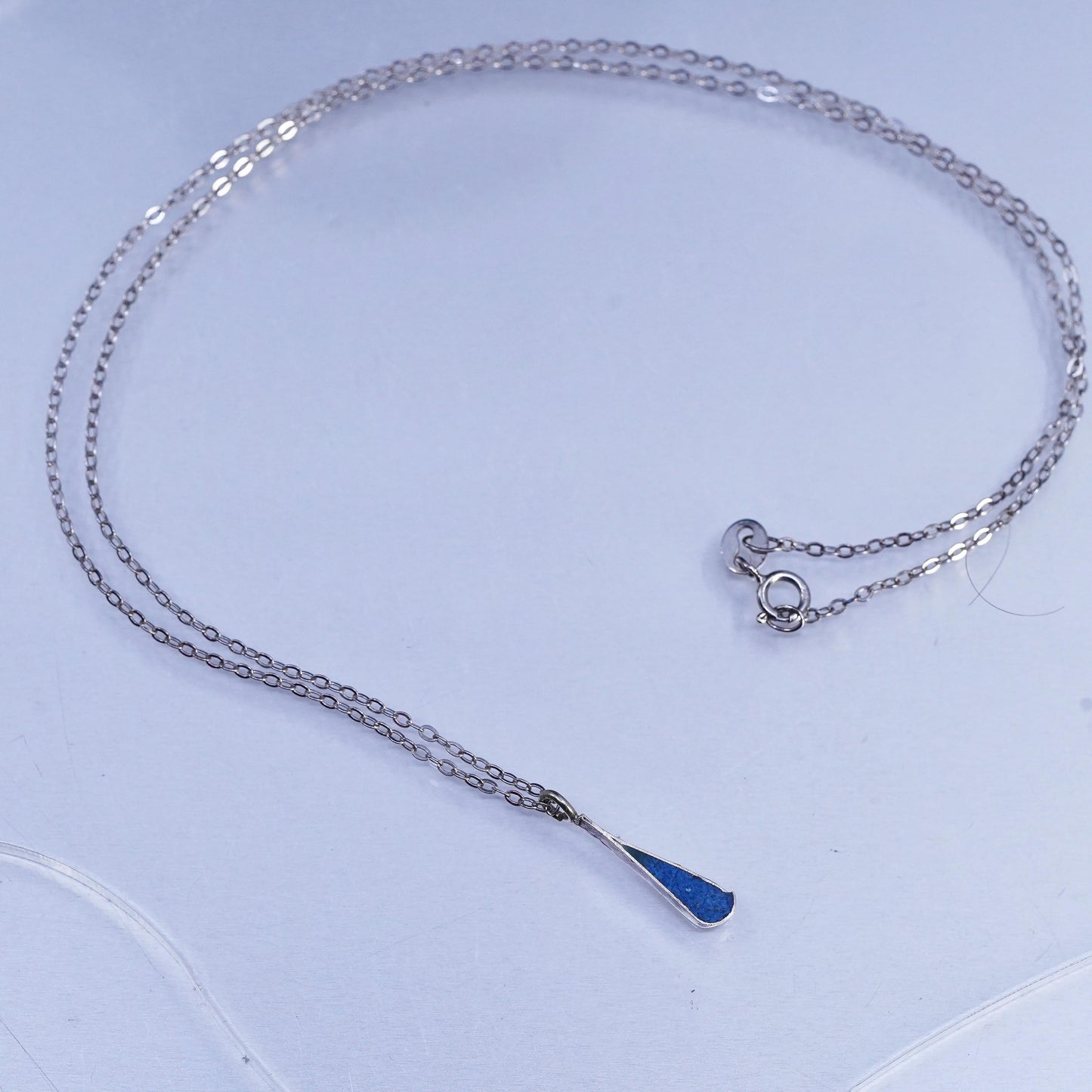 18", Sterling 925 silver circle necklace with turquoise teardrop pendant