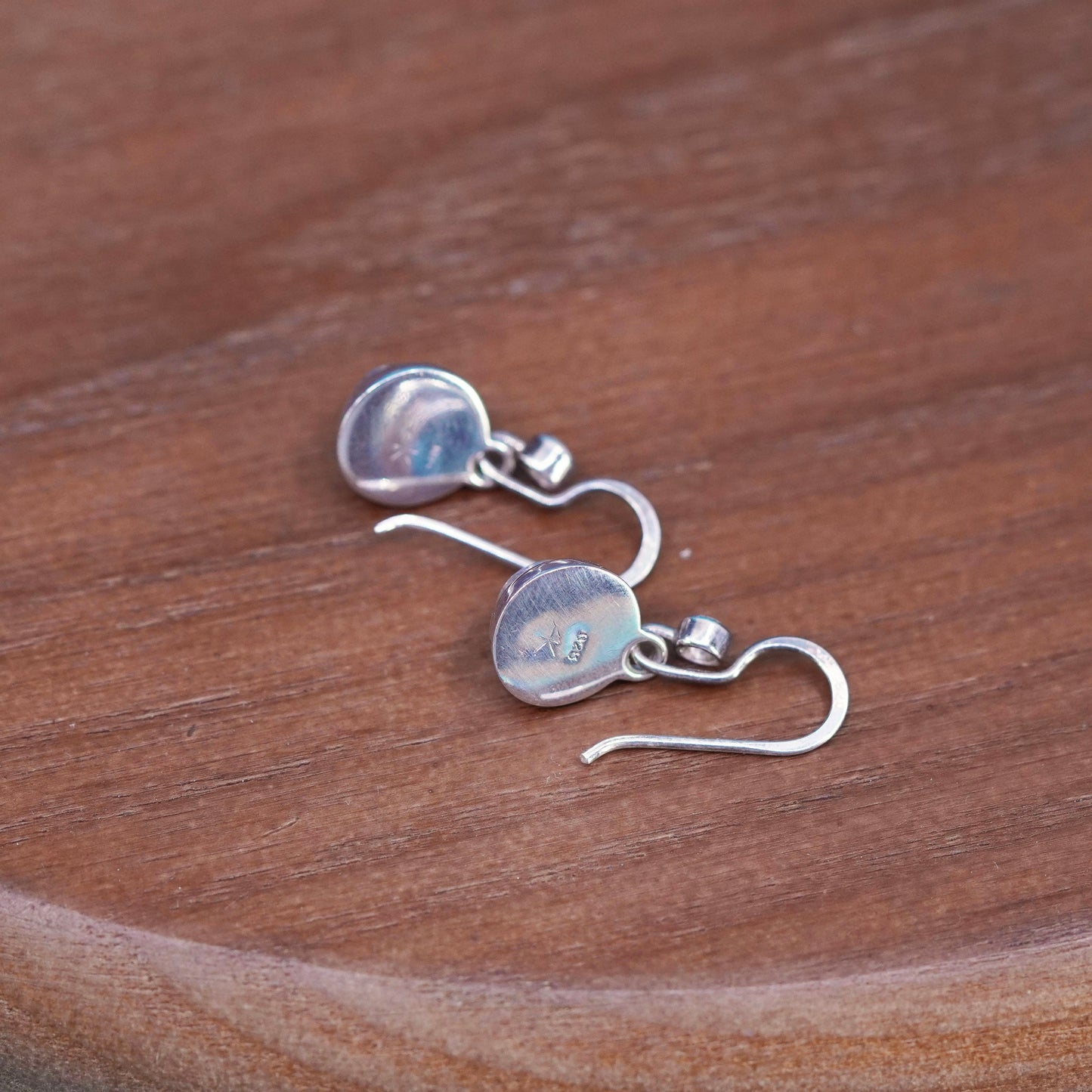Vintage sterling 925 silver handmade round earrings with blue topaz