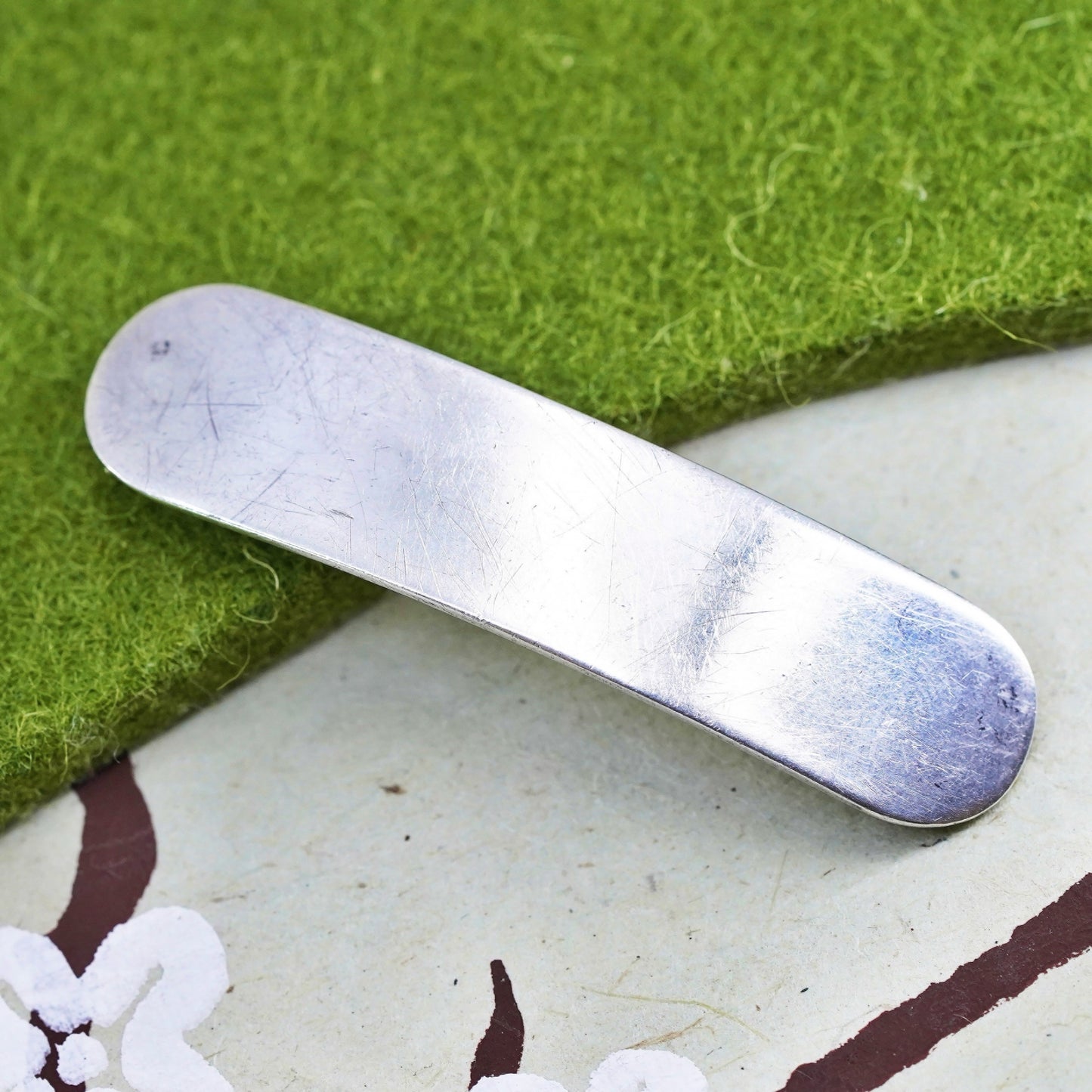 Vintage modern Sterling 925 silver handmade oval hair clip