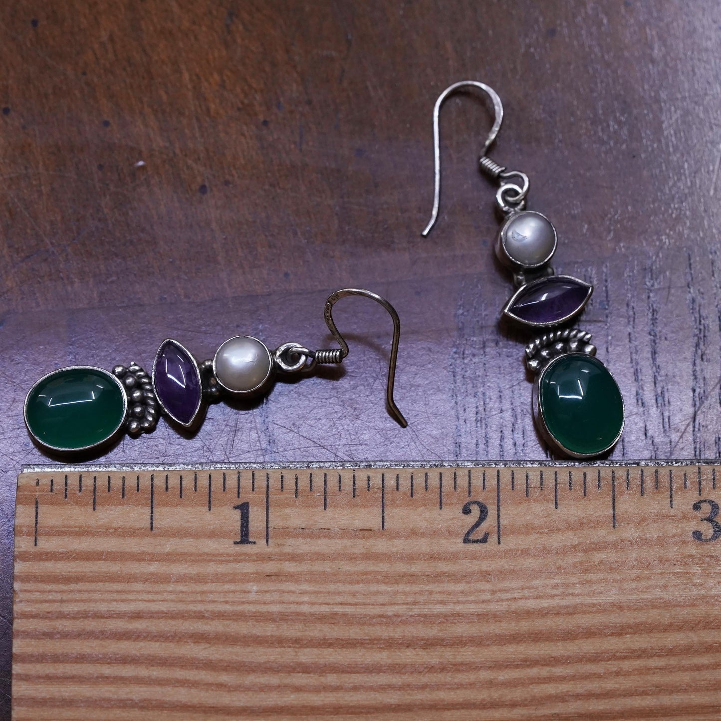 Vintage Sterling silver earrings, southwestern 925 dangles pearl jade amethyst