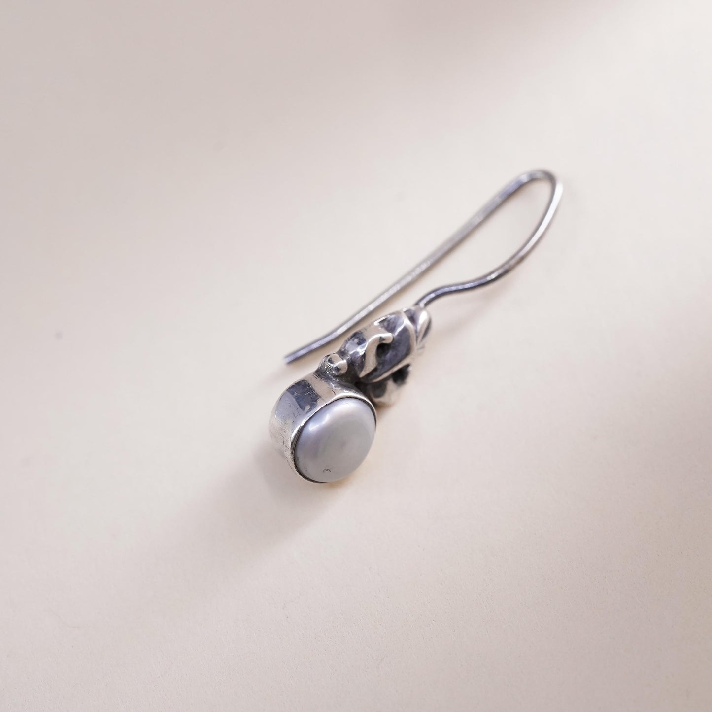 Vintage sterling silver 925 handmade single earring with white pearl