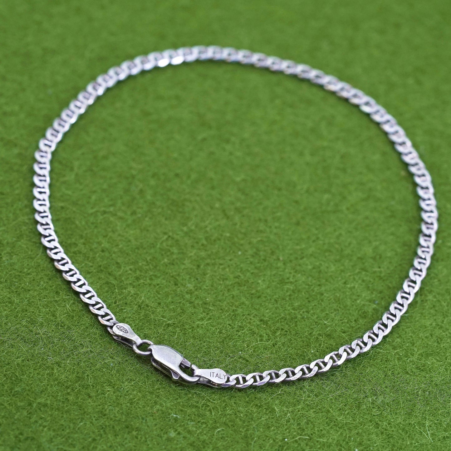 10.25" 4mm, Vintage Handmade sterling silver anklet, 925 curb chain