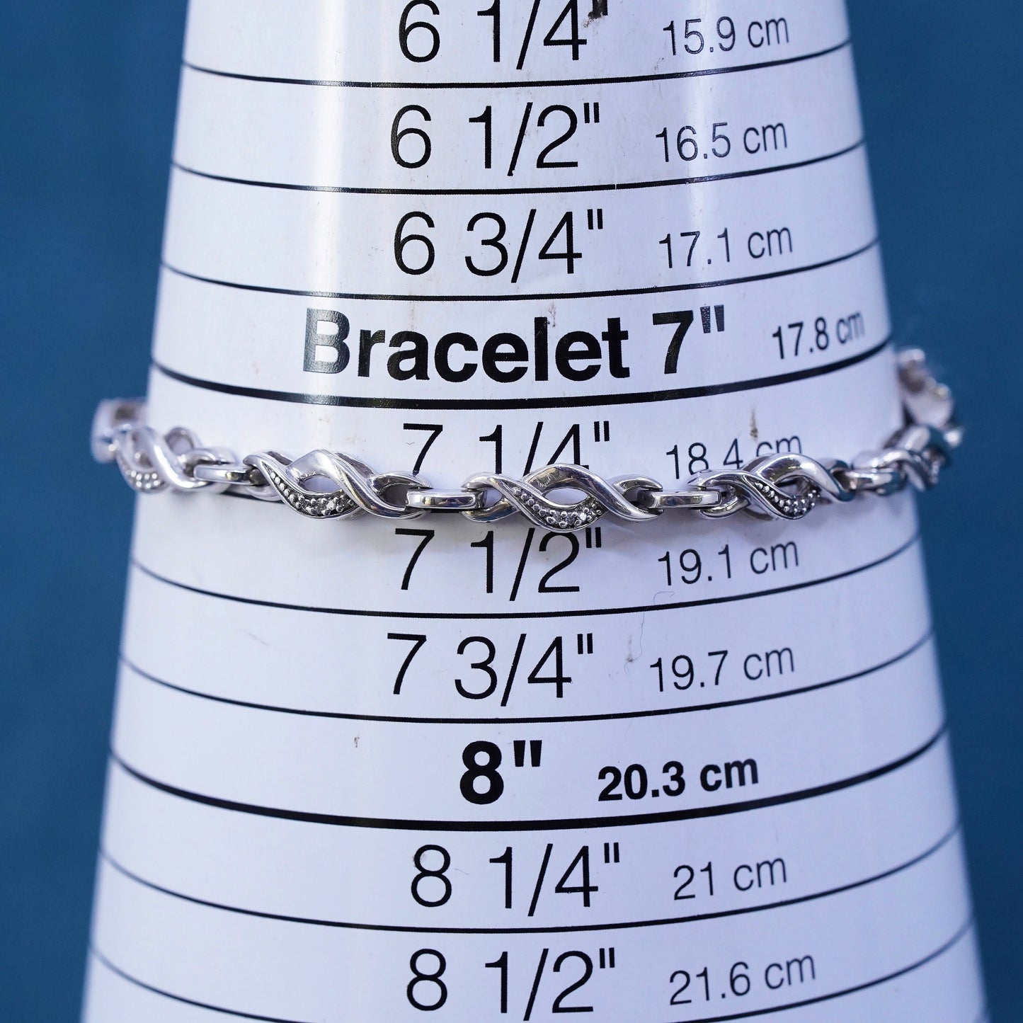 7.25”, vintage sterling 925 silver tennis bracelet with genuine diamond detail