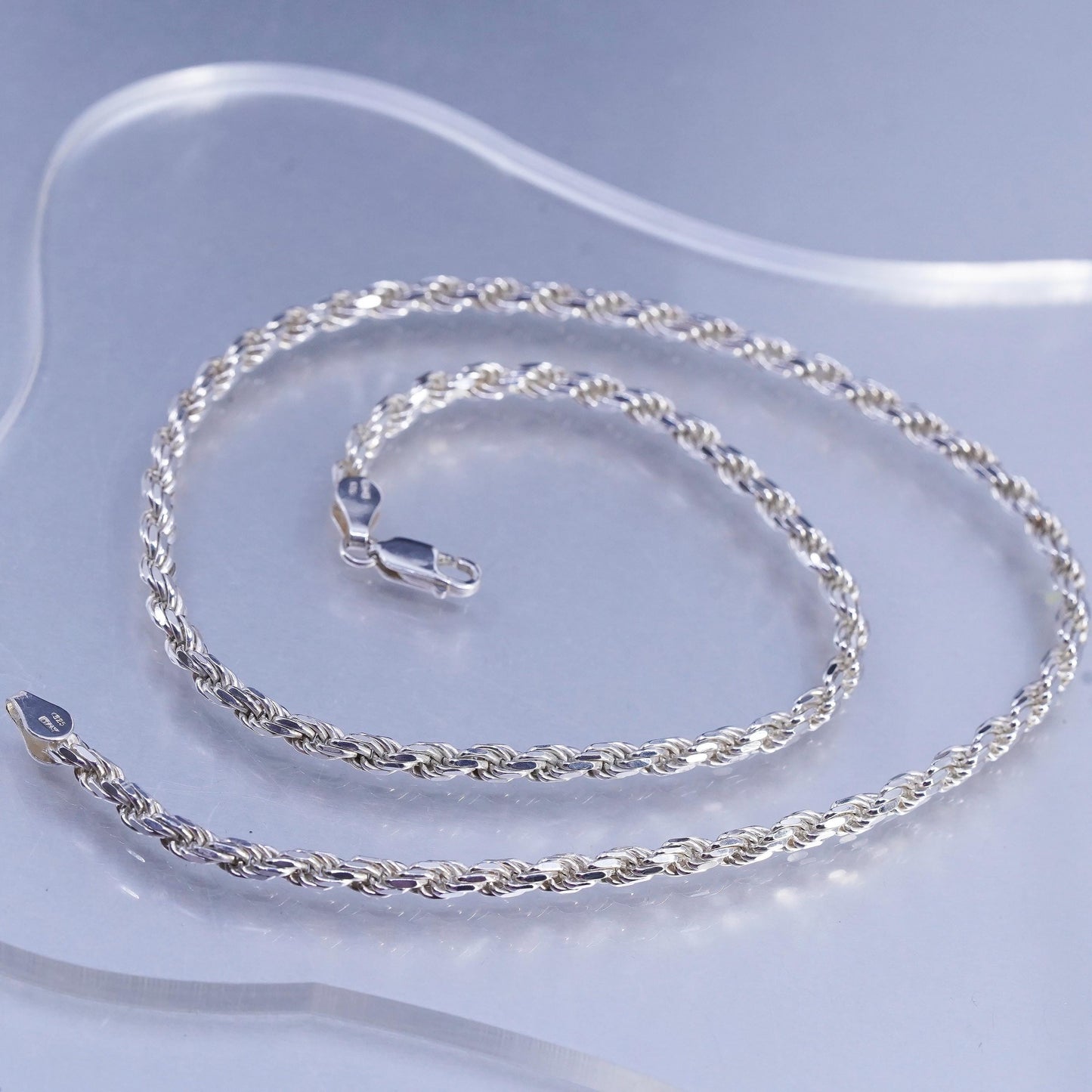 18", VTG Italian FMC Sterling 925 silver bold diamond cut rope chain necklace