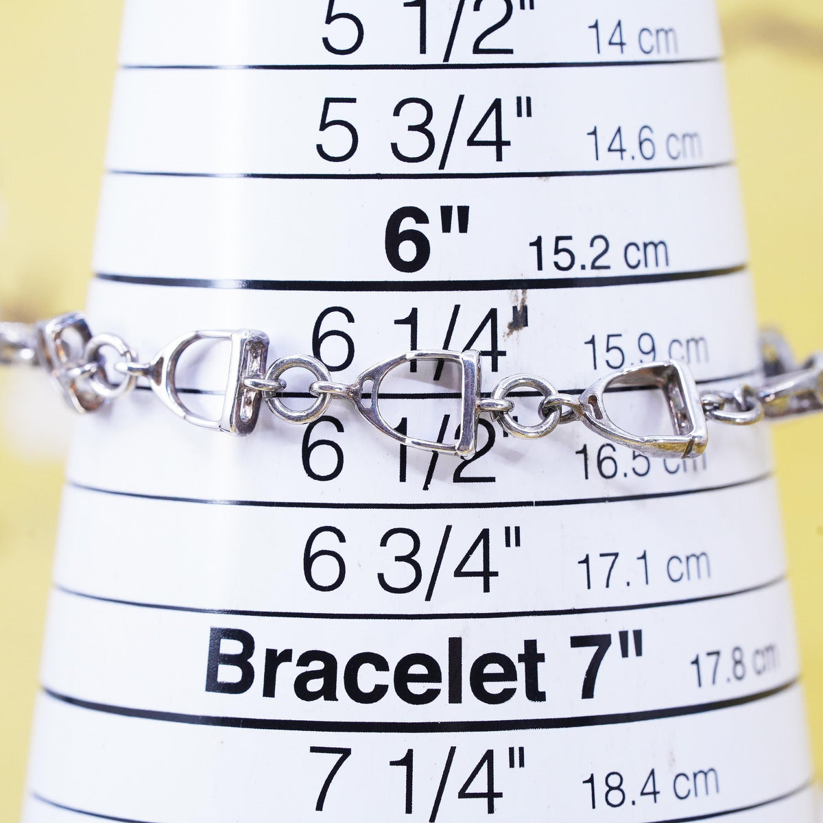 6.5”, Sterling 925 Silver Equestrian Stirrup Bracelet Horse Riding Jewelry