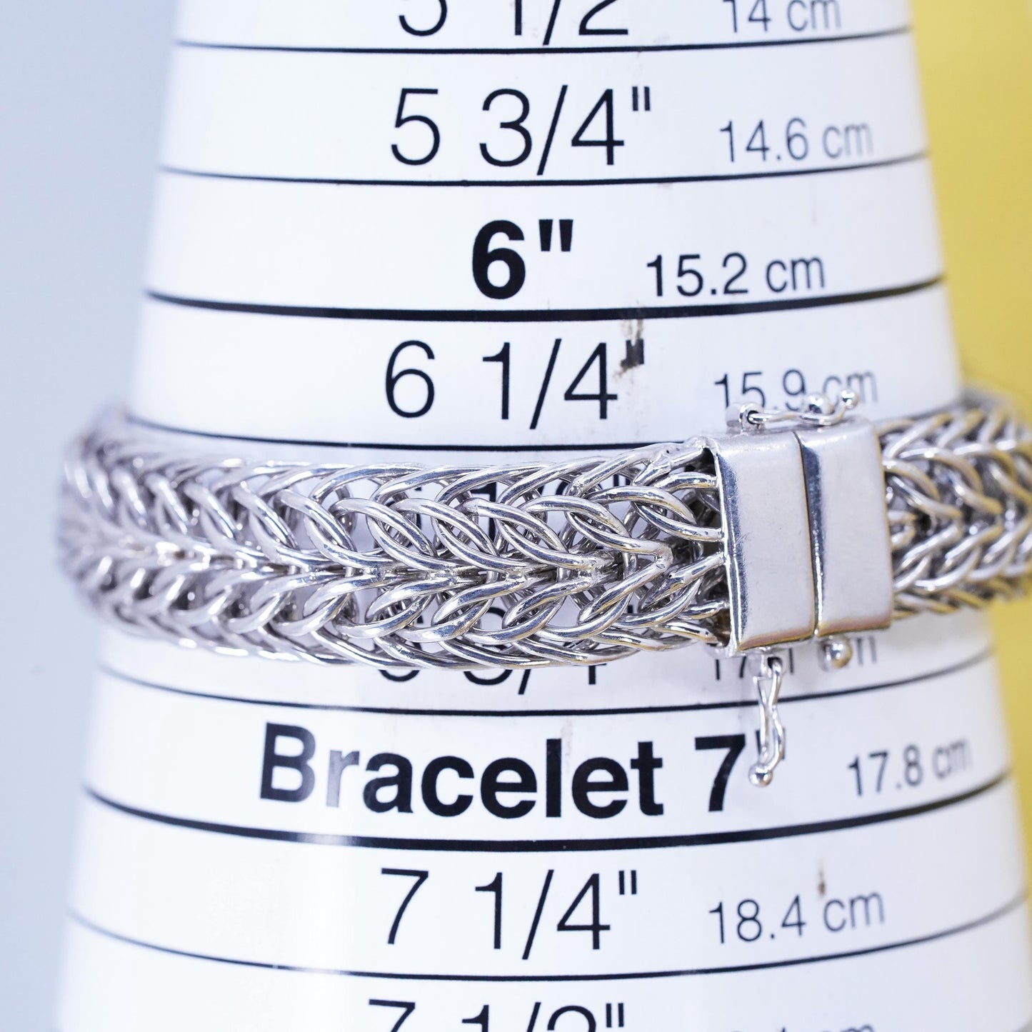6.5" 12mm, Vintage Turkish Sterling silver flatten wheat chain, 925 bracelet
