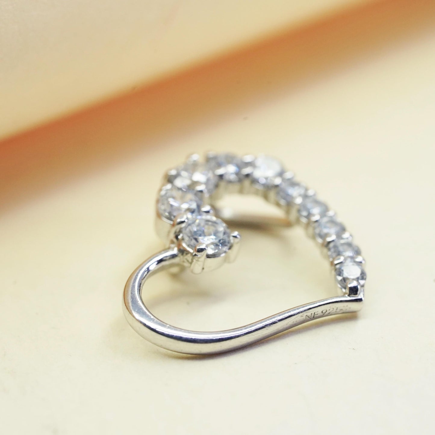 Vintage sterling 925 silver heart pendant with cluster clear Cz around