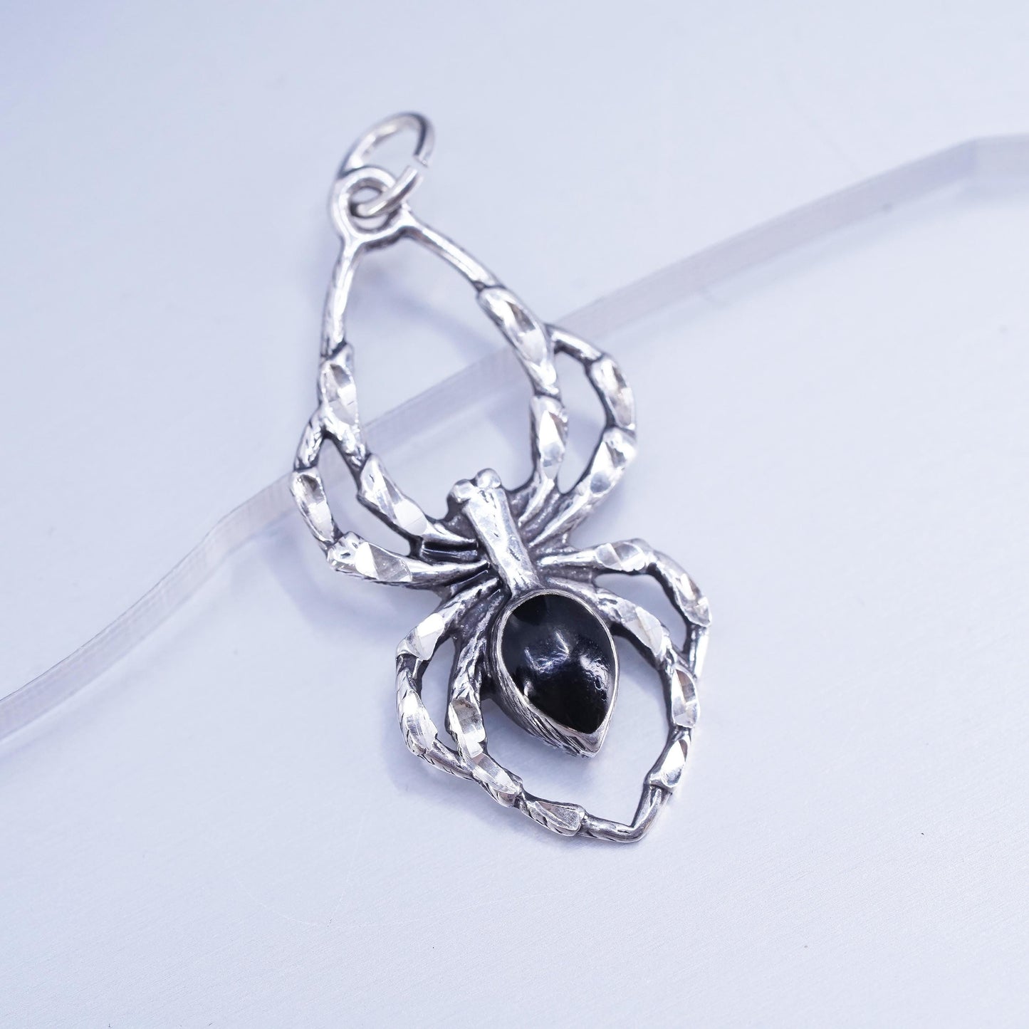 Vintage southwestern sterling 925 silver handmade spider pendant with onyx