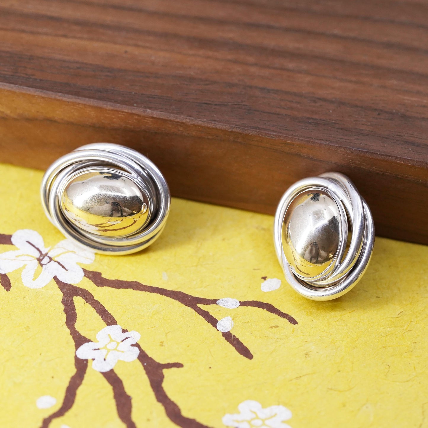 Vintage PBD Peter Brams Designs Sterling Silver 14K Love Knot Pierced Earrings