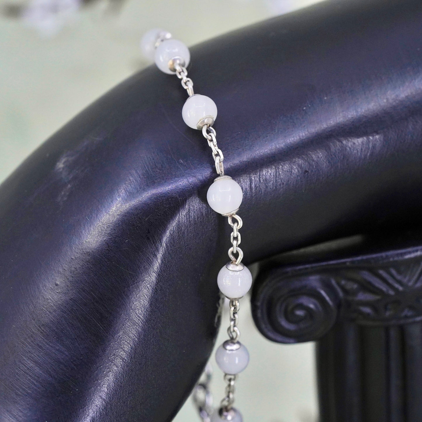 7.25”, vintage sterling 925 silver handmade bracelet with crystal beads