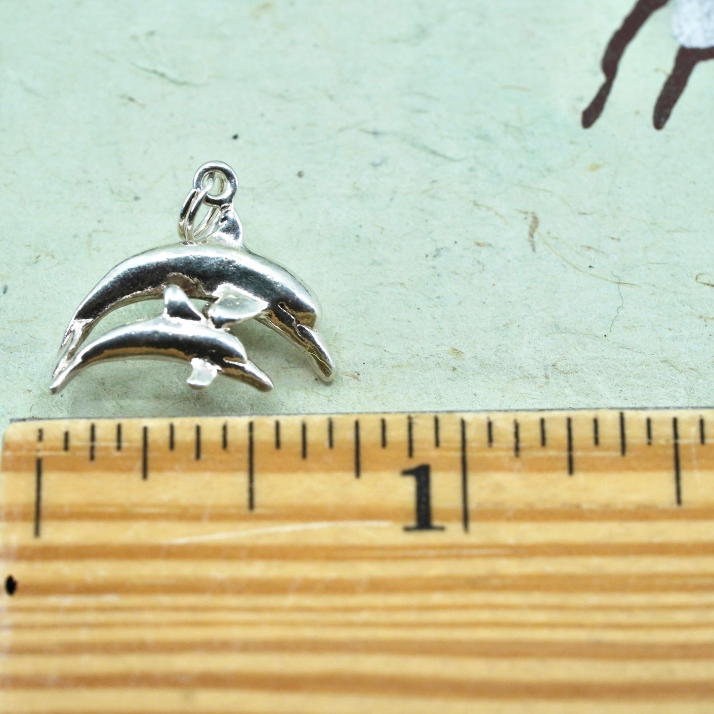 Vintage sterling silver motherhood dolphin pendant, 925 charm