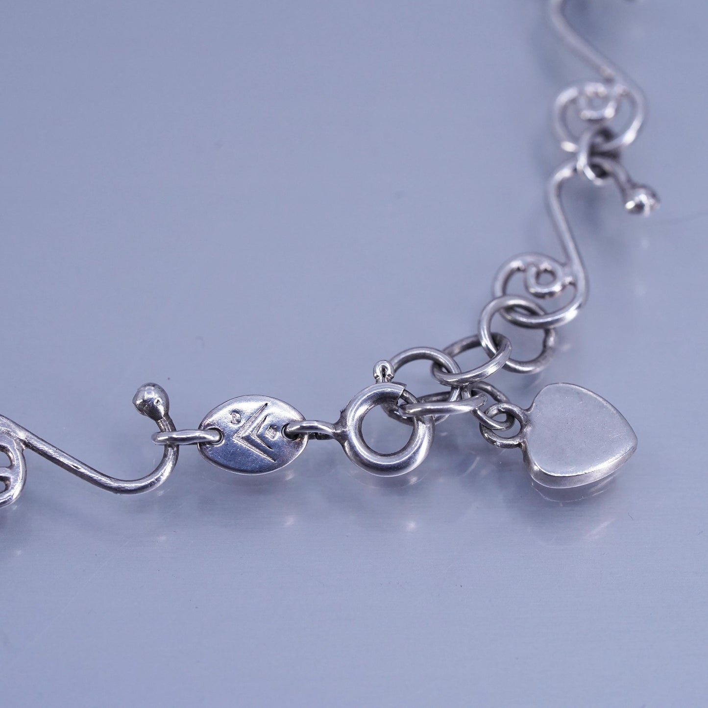 Silpada A0823 Sterling Silver 925 Heart Swirling Link Chain Anklet- 9.25" - 10"