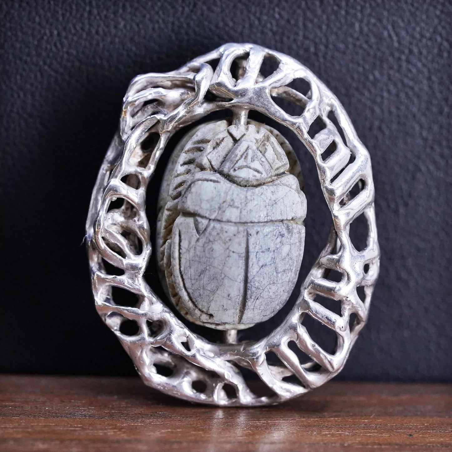 Sterling silver pendant, Egyptian filigree 925 charm turquoise Scarabs beetle