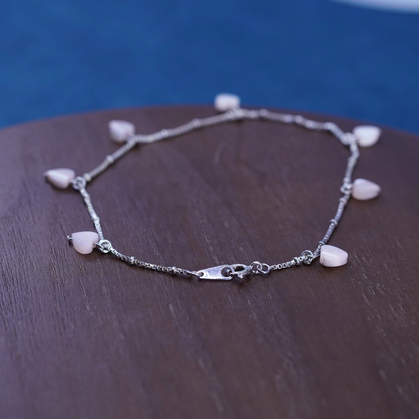 9”, Sterling silver handmade bracelet, 925 box chain with heart charms
