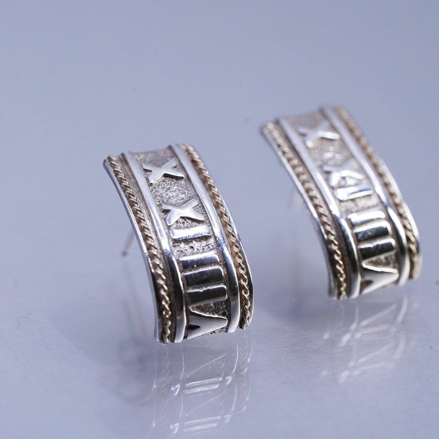 925 Sterling Silver Roman Number Earrings, 14K yellow gold huggie Studs Hoops