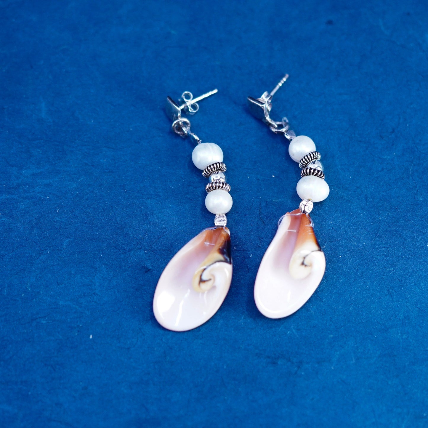 Sterling Silver 925 Shiva eye earrings | Mexican handmade Jewelry, fossil shell